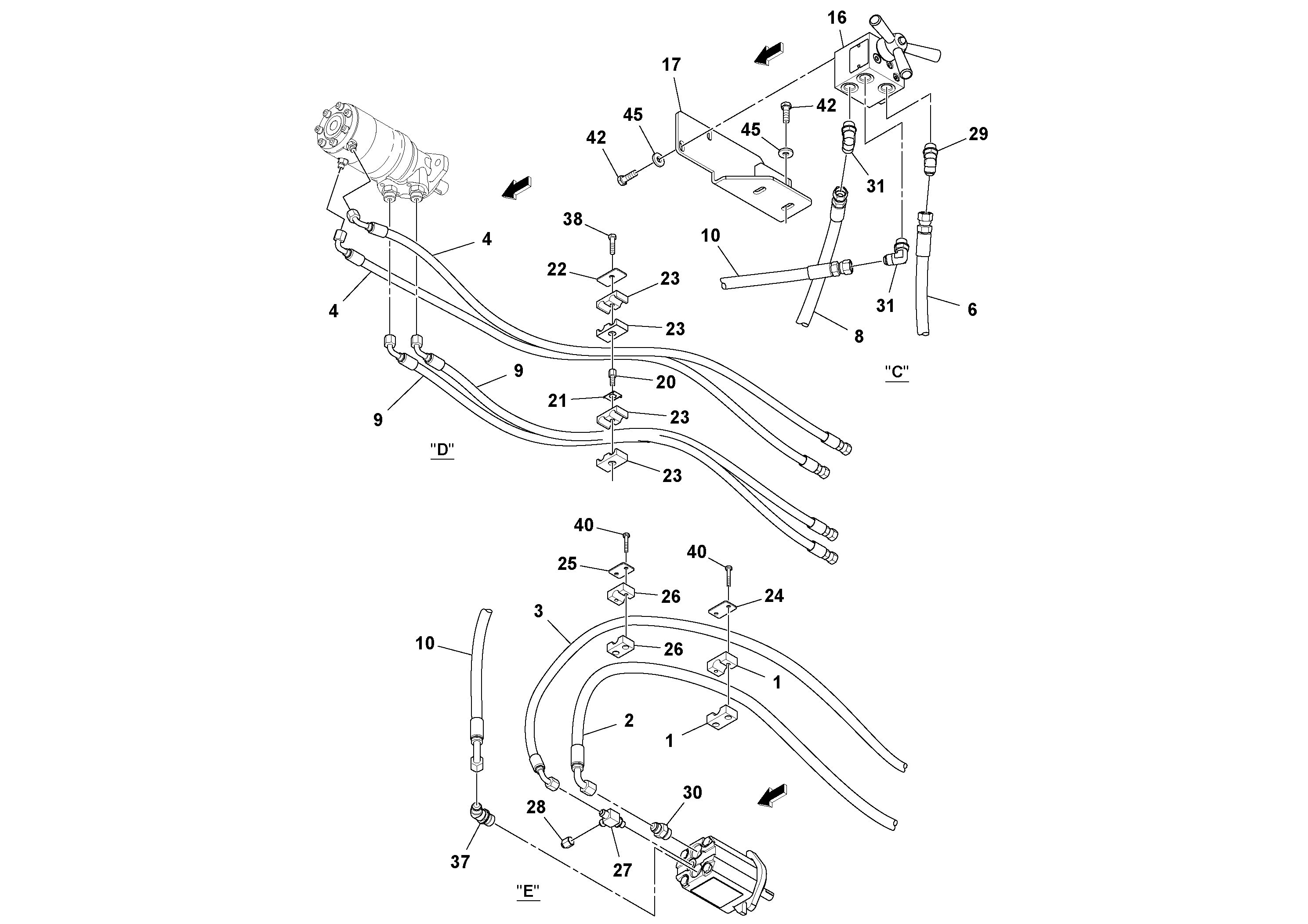 Схема запчастей Volvo OMNI 318 SCREED PF6110, PF6160, PF6170 - 89558 Hydraulic installation 