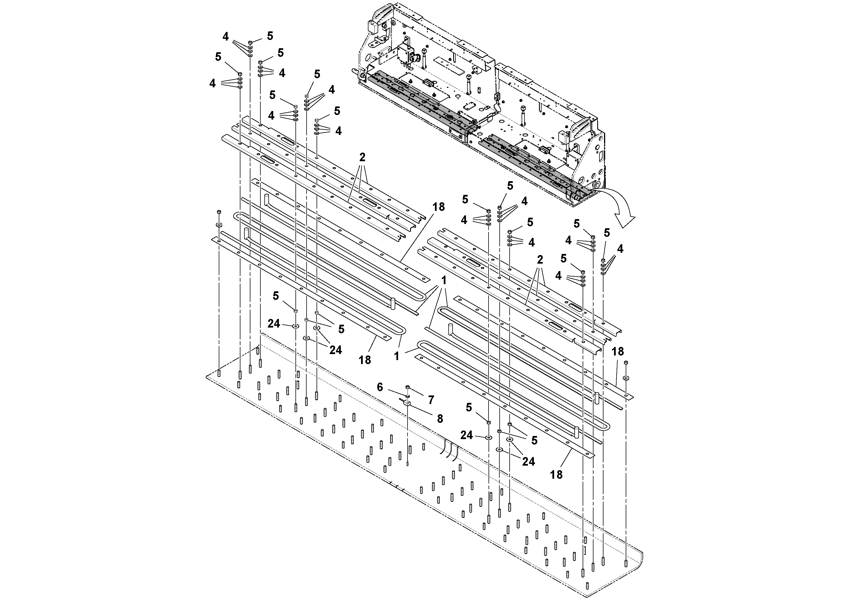 Схема запчастей Volvo OMNI 318 SCREED PF6110, PF6160, PF6170 - 64387 Heater Bar Installation 