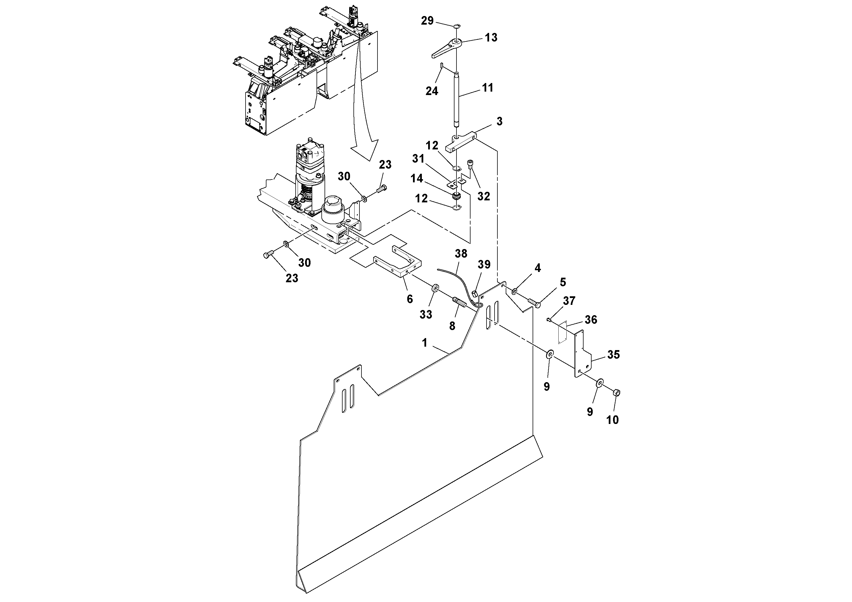 Схема запчастей Volvo OMNI 318 SCREED PF6110, PF6160, PF6170 - 98240 Extension Pre-strike Off Installation 