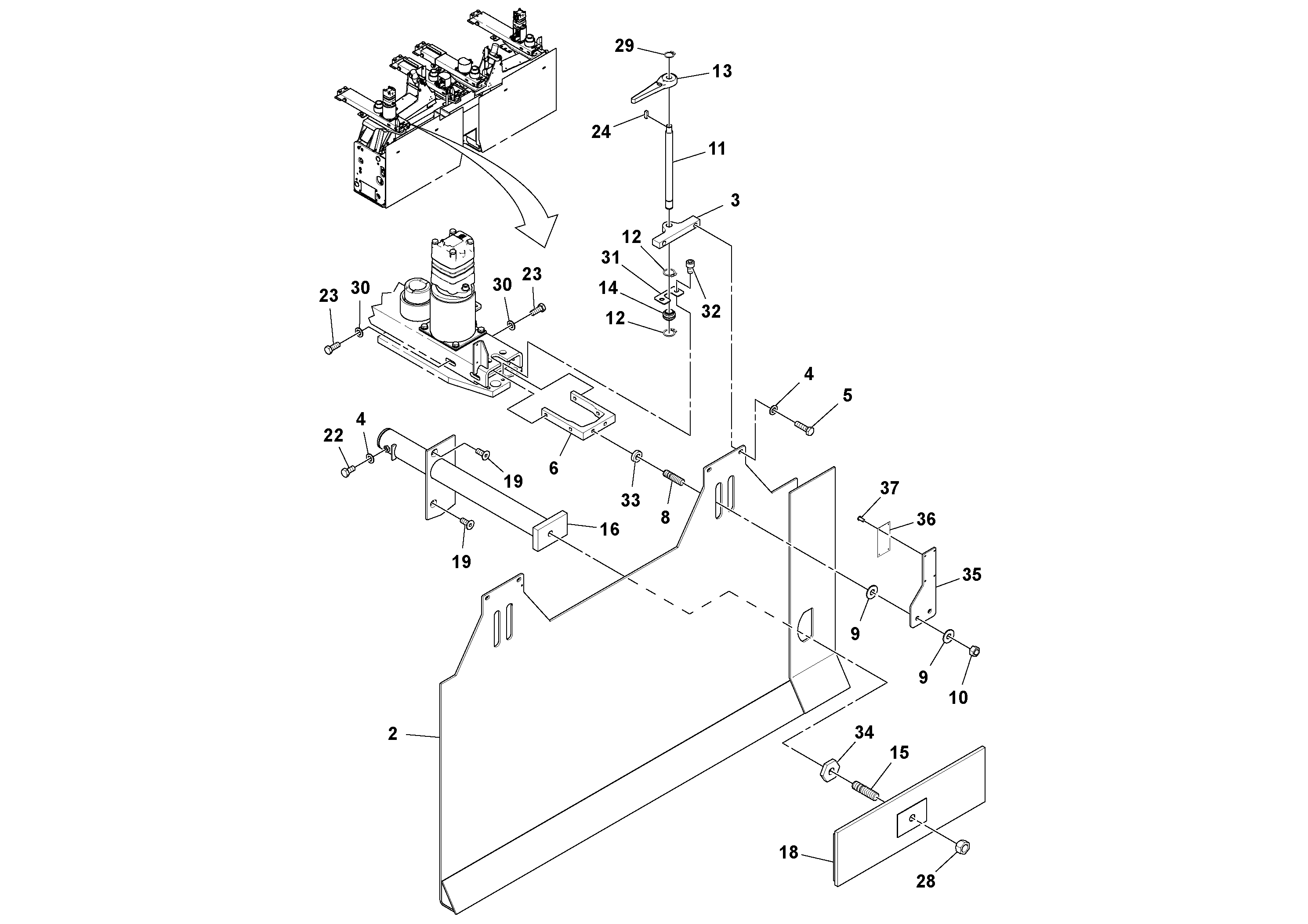 Схема запчастей Volvo OMNI 318 SCREED PF6110, PF6160, PF6170 - 99751 Extension Pre-strike Off Installation 