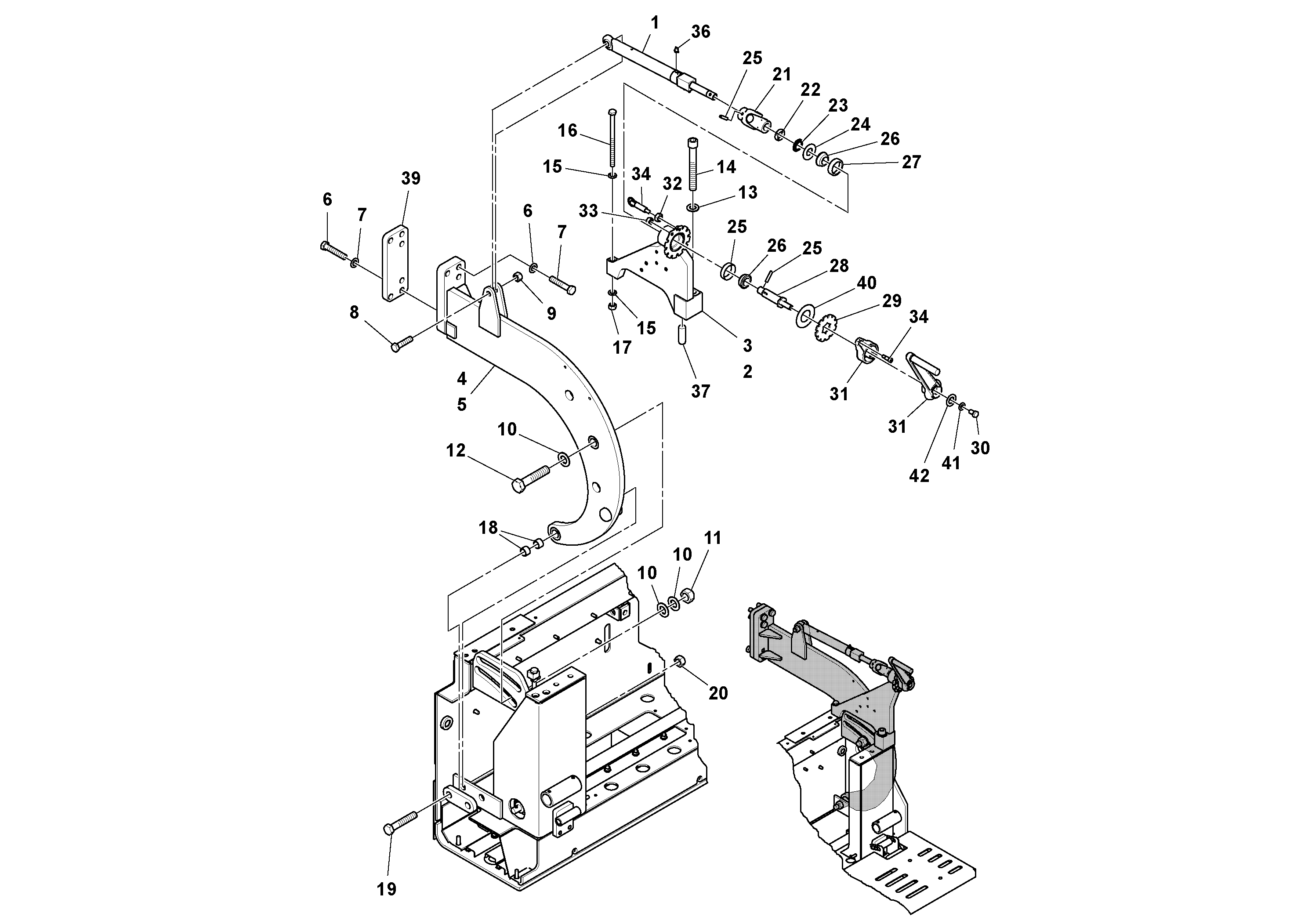 Схема запчастей Volvo OMNI 318 SCREED PF6110, PF6160, PF6170 - 106362 Extension Side Arm Installation 