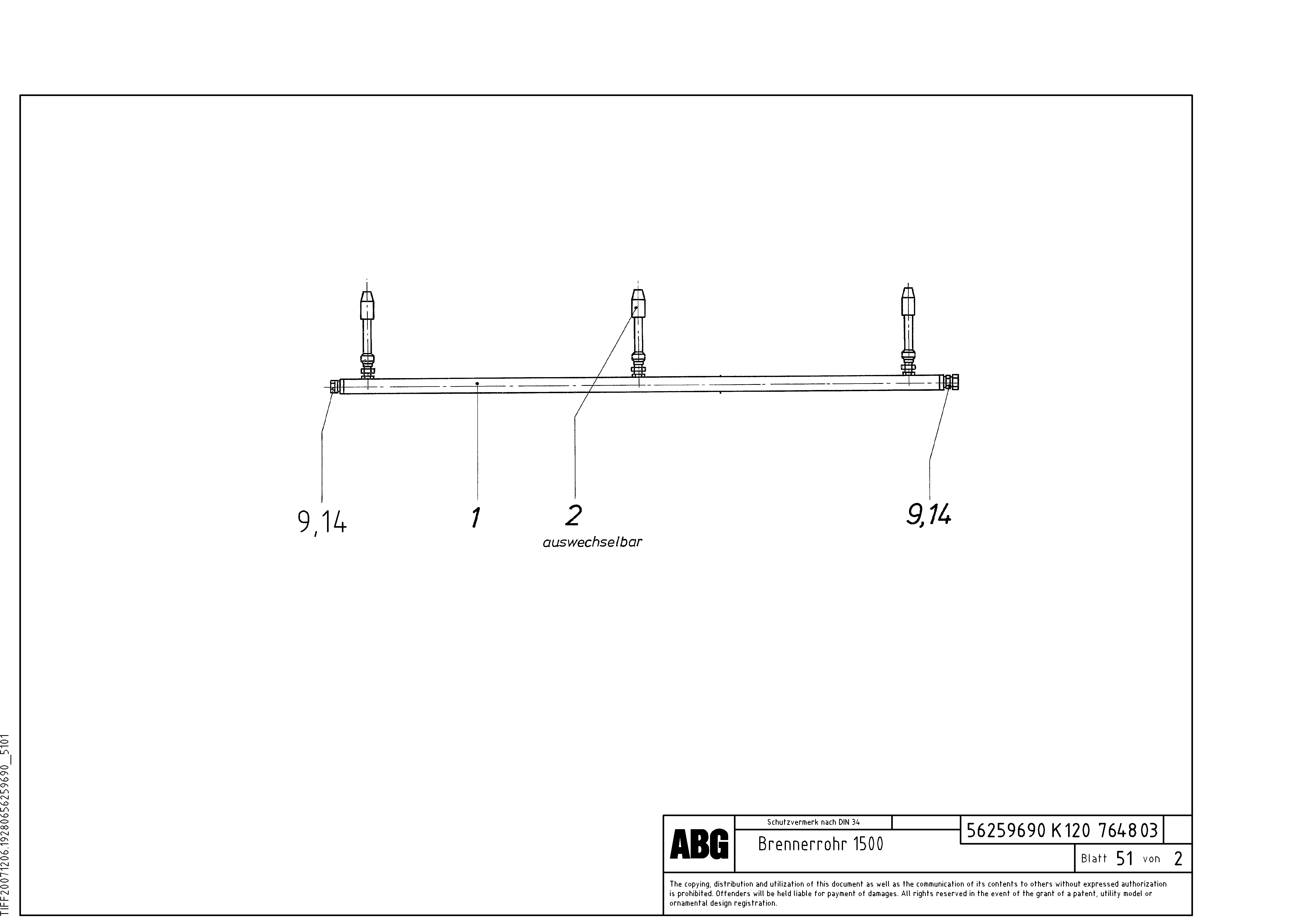 Схема запчастей Volvo VDT 121 VARIO ATT.SCREED 9,0 - 12,0M ABG8820/ABG8820B - 75984 Burner tube for extension 