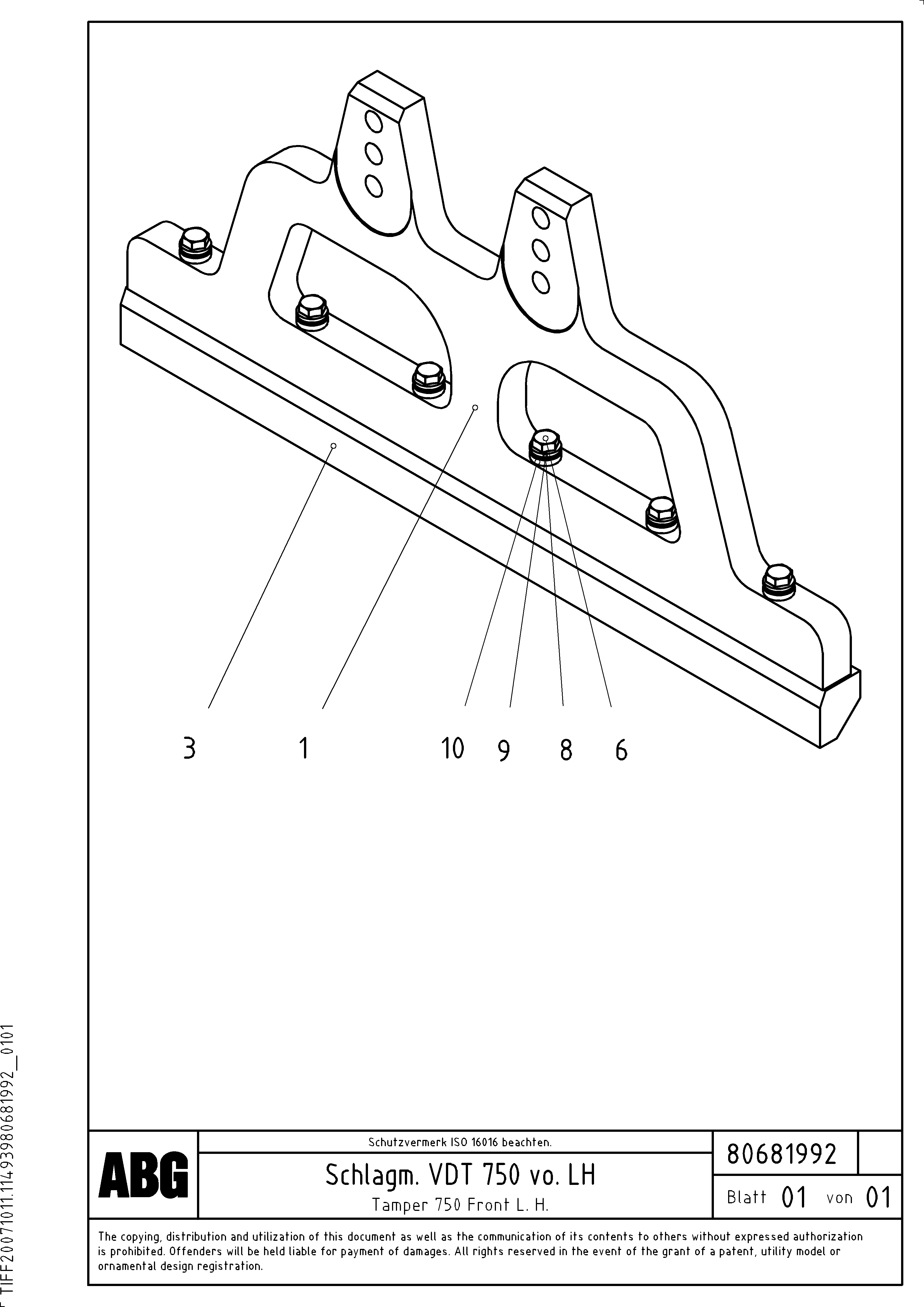 Схема запчастей Volvo VDT 121 VARIO ATT.SCREED 9,0 - 12,0M ABG8820/ABG8820B - 67809 Tamper for extension 