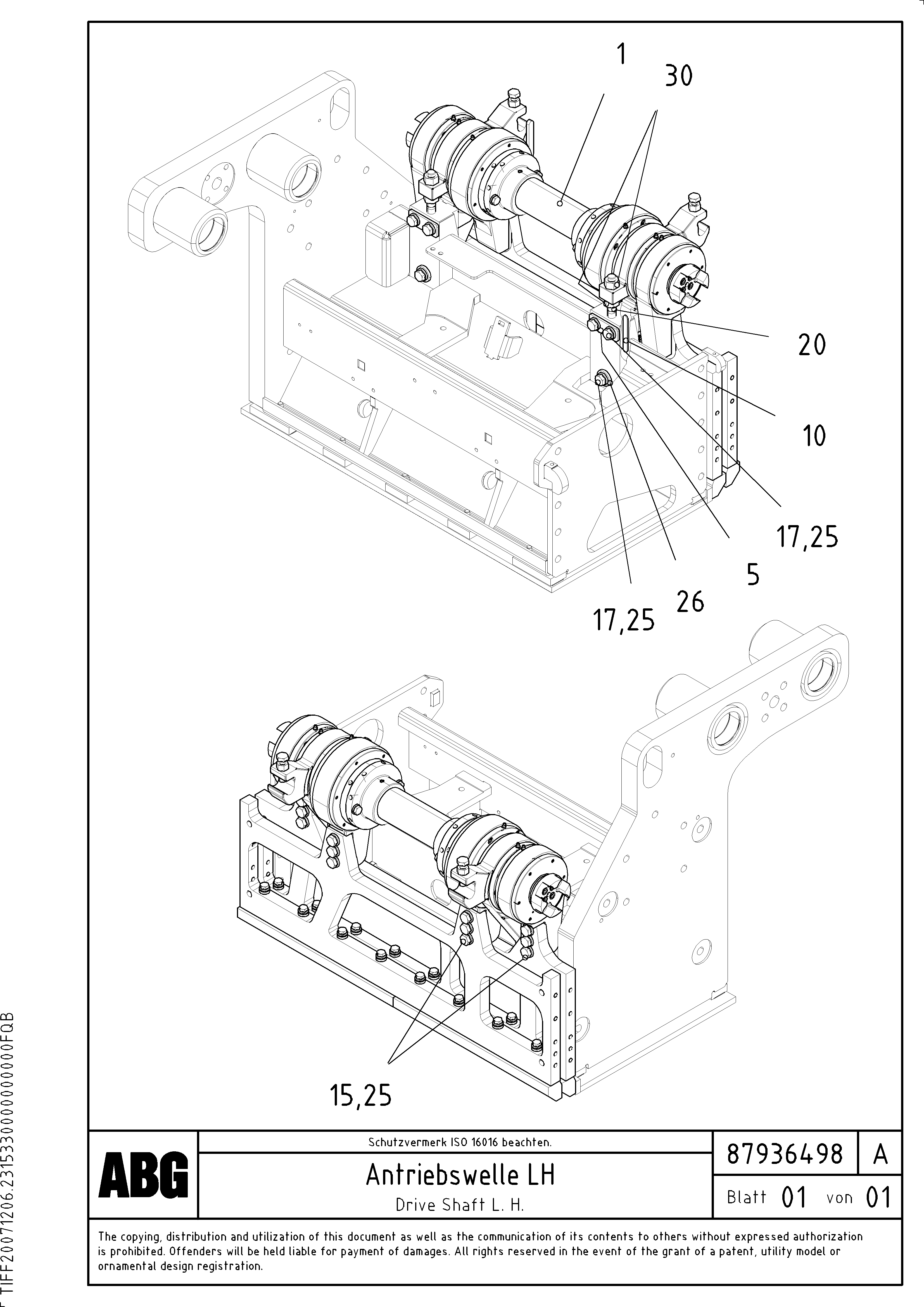 Схема запчастей Volvo VDT 121 VARIO ATT.SCREED 9,0 - 12,0M ABG8820/ABG8820B - 70200 Tamper drive shaft for extension 