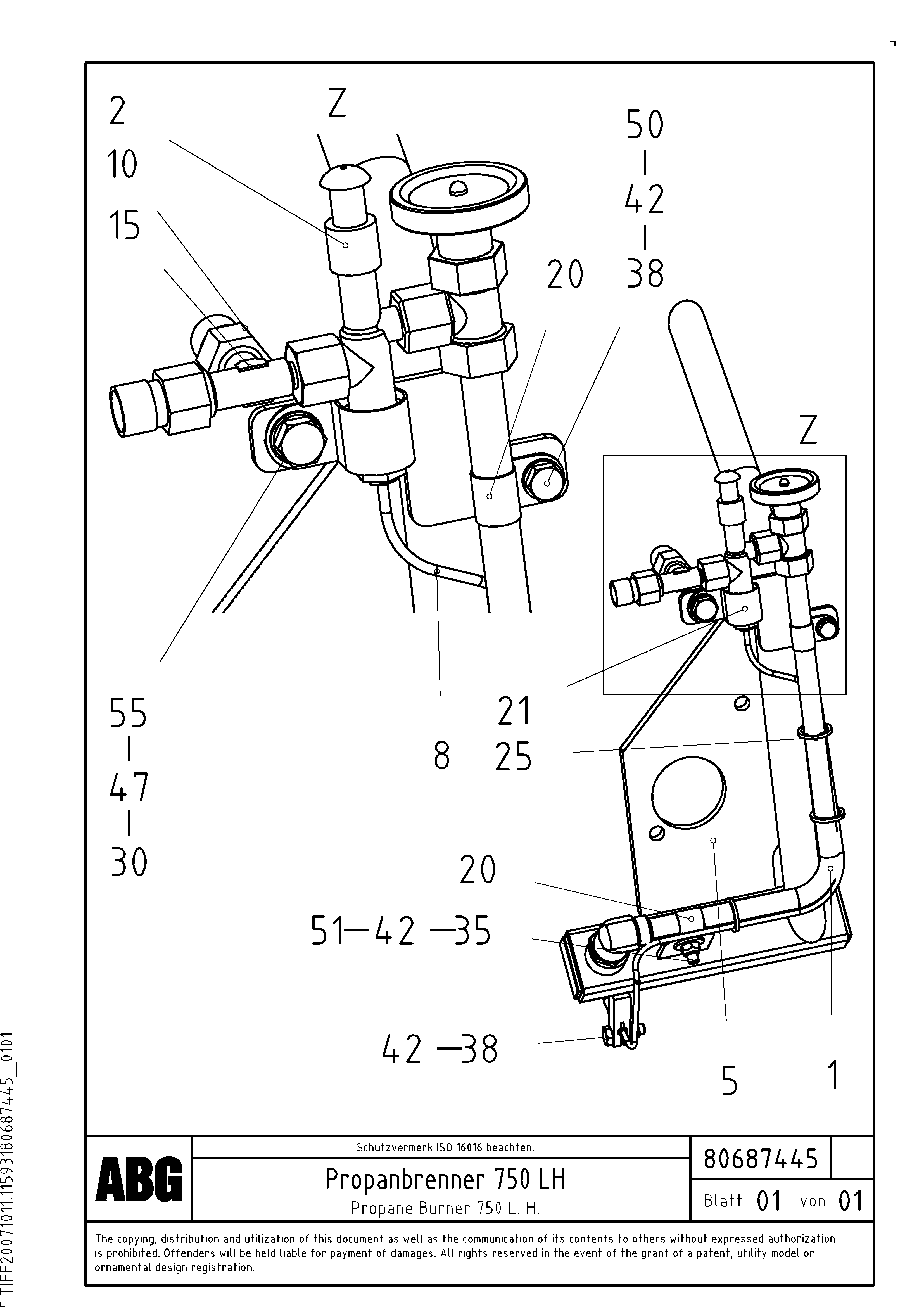 Схема запчастей Volvo VDT 121 VARIO ATT.SCREED 9,0 - 12,0M ABG8820/ABG8820B - 69188 Gas burner for extension 