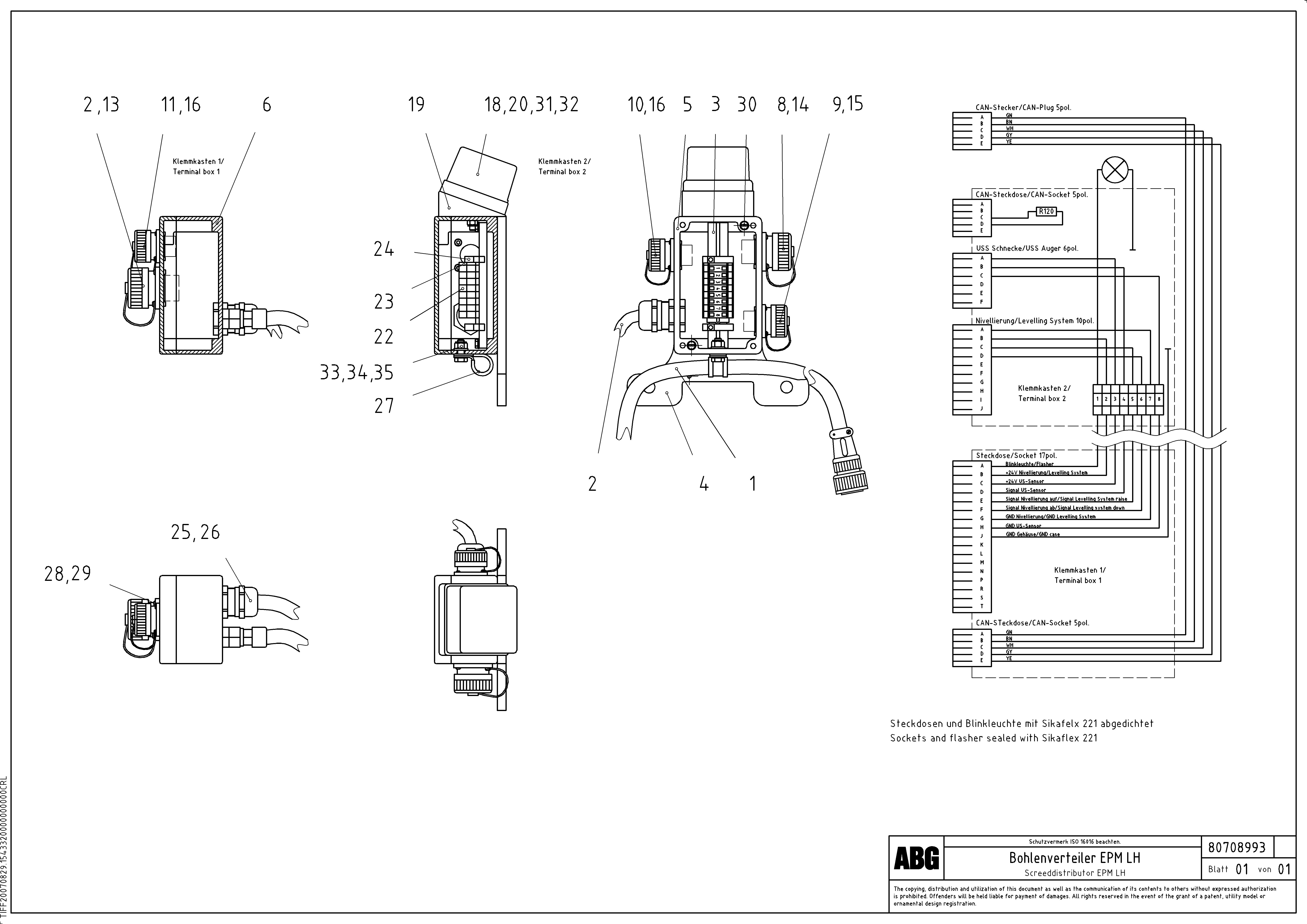 Схема запчастей Volvo VDT 121 VARIO ATT.SCREED 9,0 - 12,0M ABG8820/ABG8820B - 70825 Distribution box on screed for EPM (Electronic Paver Management) 