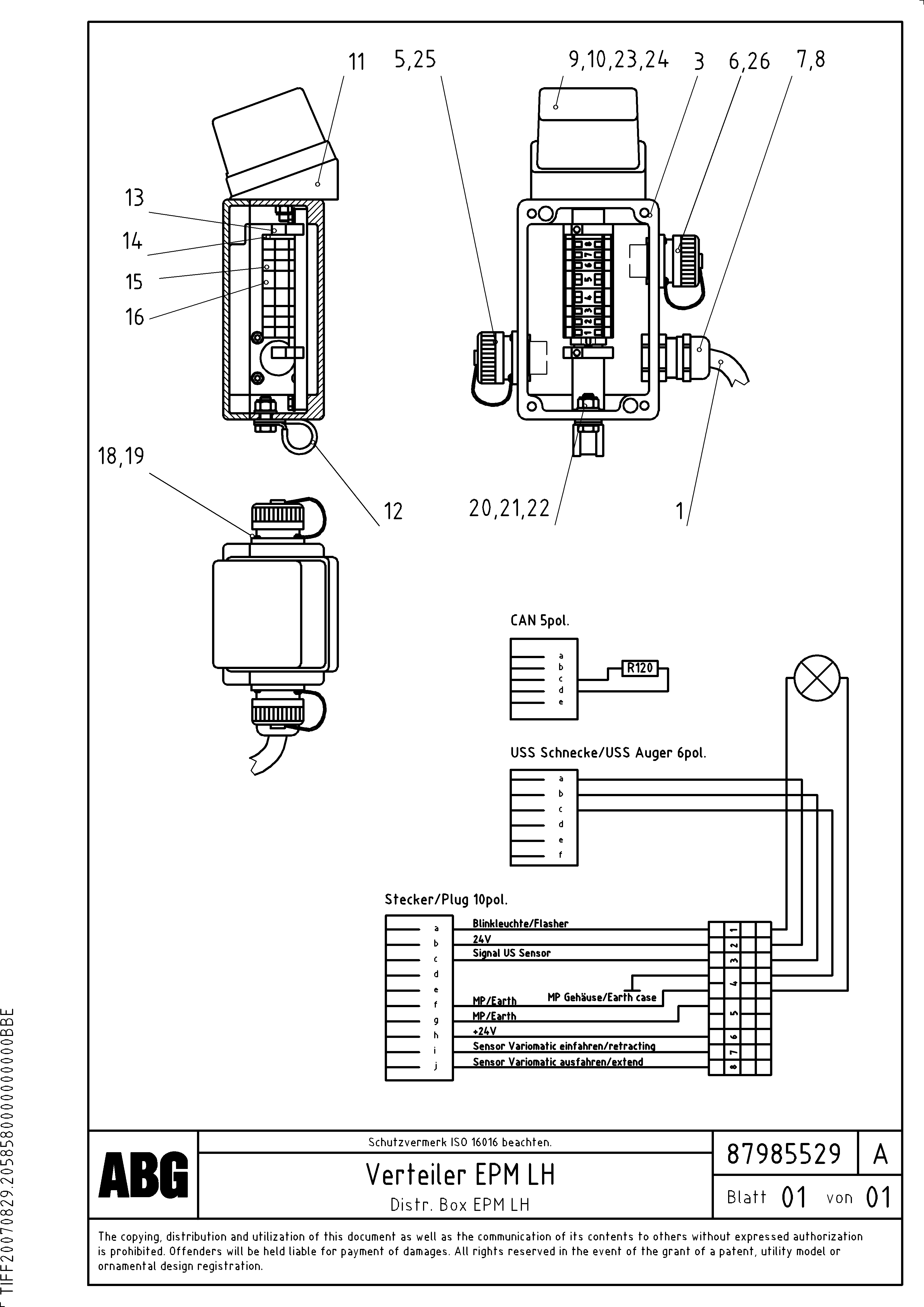 Схема запчастей Volvo VB 30 ATT. SCREEDS 1,5 - 4,0M ABG2820 - 75873 Distribution box on screed for EPM (Electronic Paver Management) 