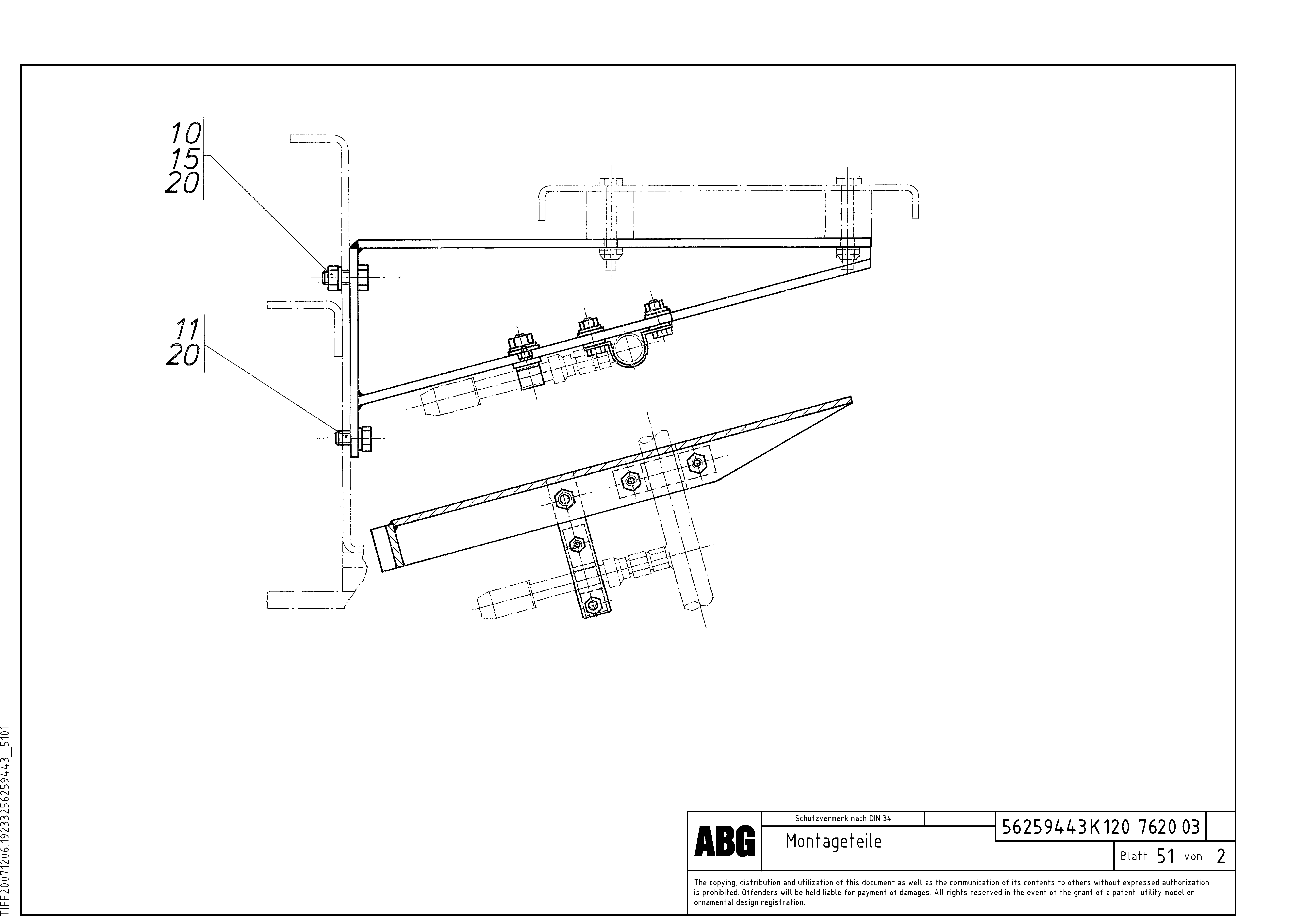 Схема запчастей Volvo VDT 120 VARIO ATT. SCREEDS 5,0 -12,5M ABG9820 - 72091 Mounting parts for screed heating 