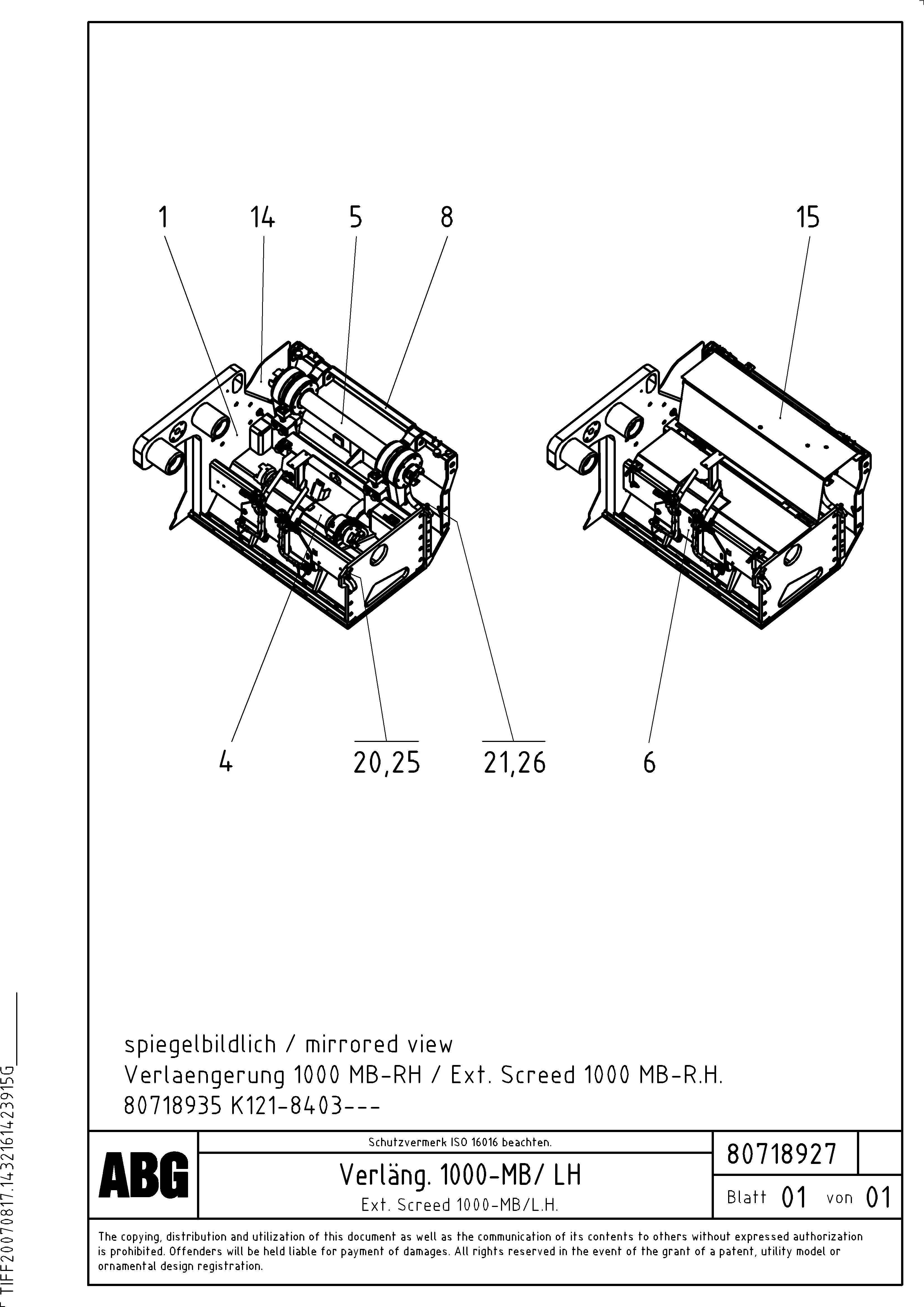 Схема запчастей Volvo MB 120 VARIO ATT. SCREEDS 5,0 -12,5M ABG9820 - 68776 Extension 