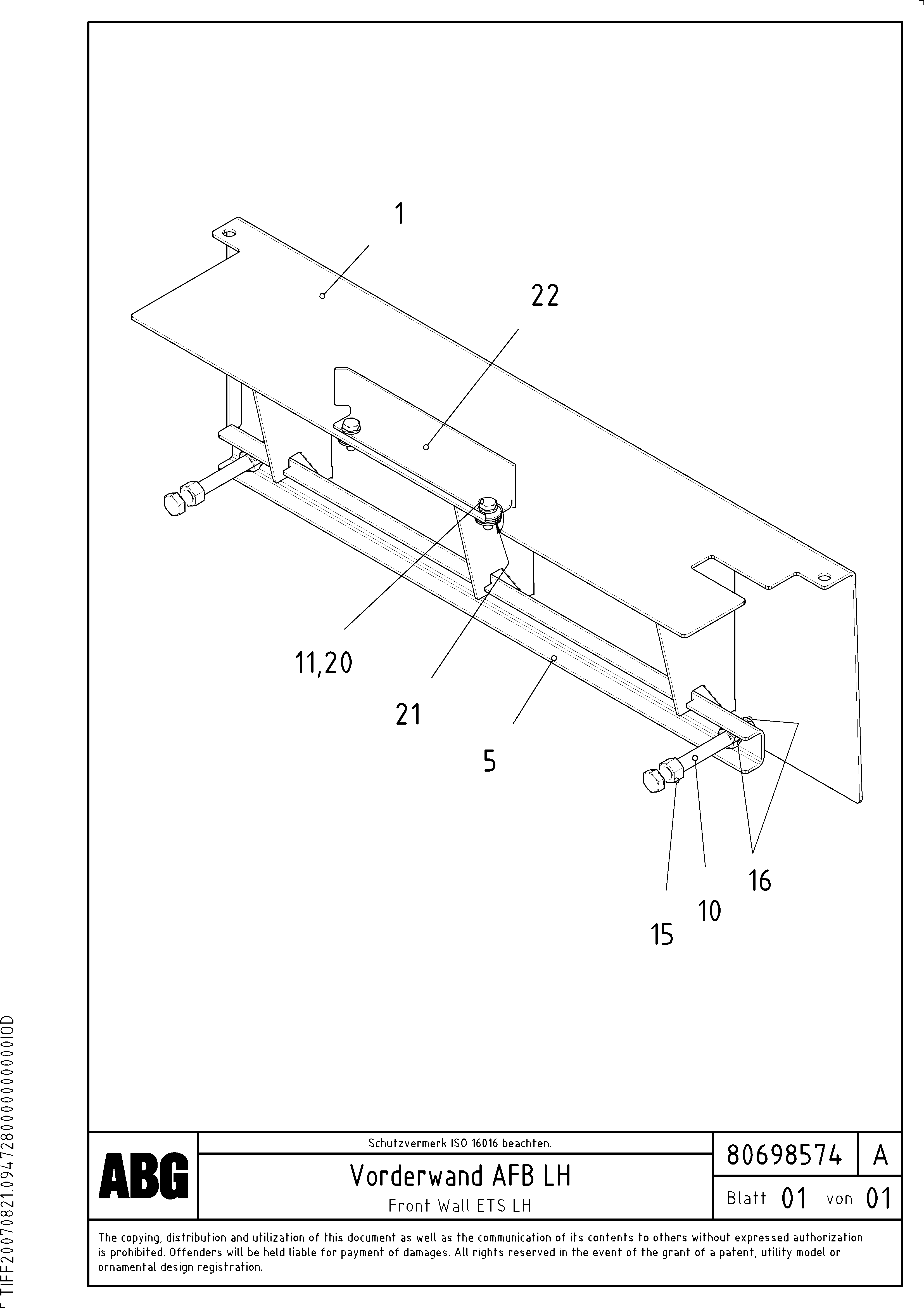 Схема запчастей Volvo VB-V 50 ATT. SCREEDS 2,0 - 5,0M ABG3870 - 63119 Front wall for extandable screed 