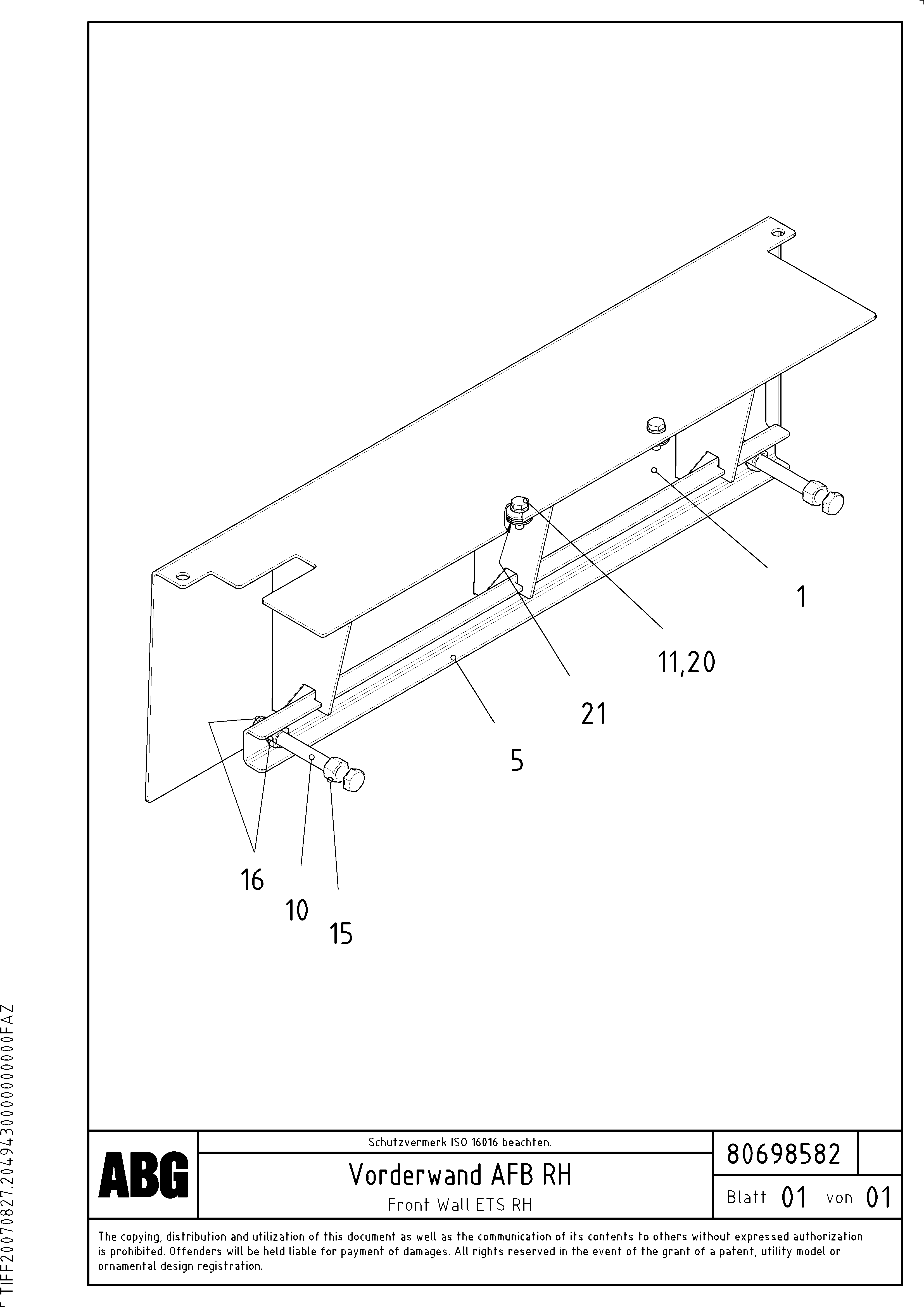 Схема запчастей Volvo VB-V 50 ATT. SCREEDS 2,0 - 5,0M ABG3870 - 63120 Front wall for extandable screed 