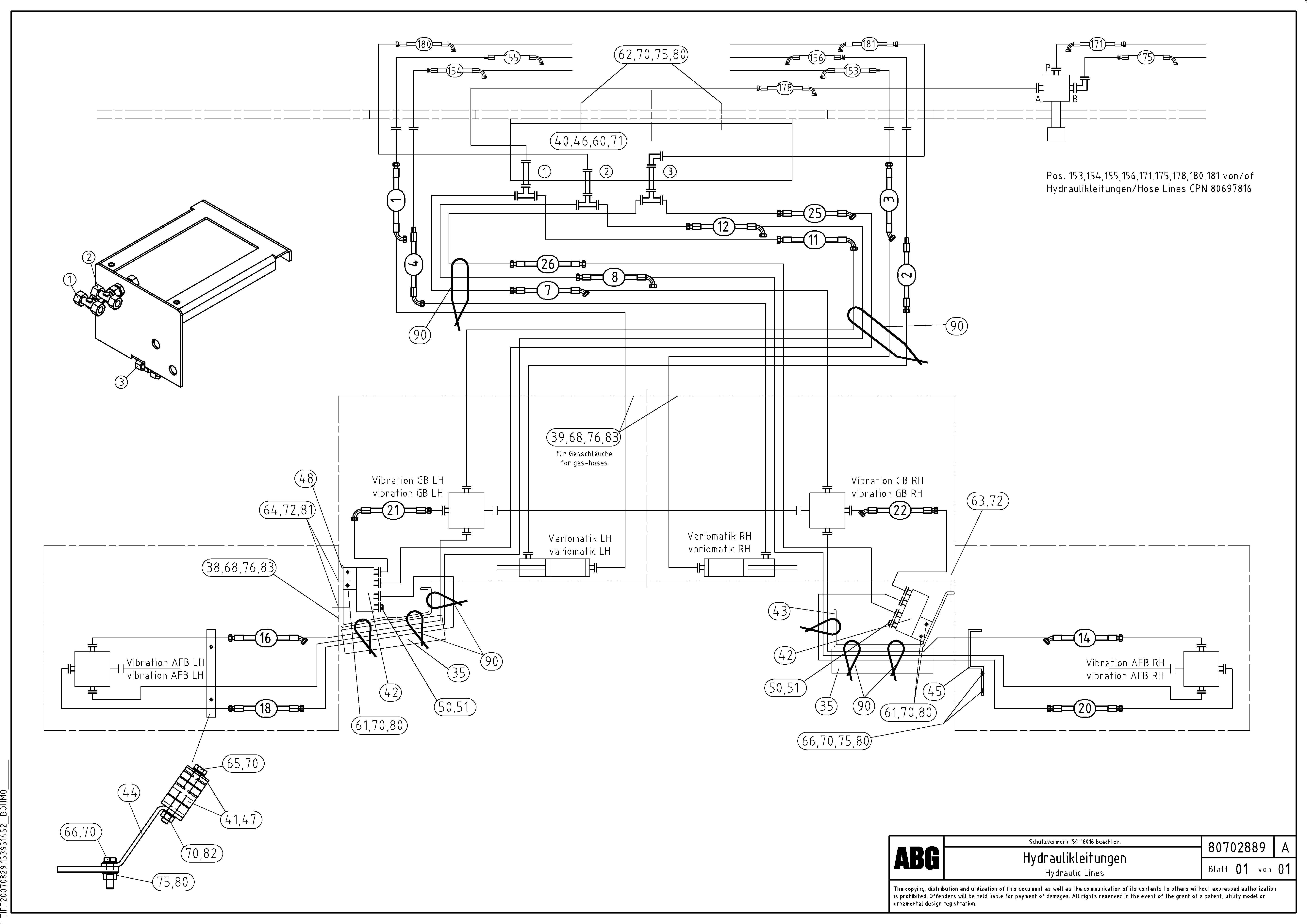 Схема запчастей Volvo VB-V 50 ATT. SCREEDS 2,0 - 5,0M ABG3870 - 77170 Hose Lines on basic and extendable screeds 