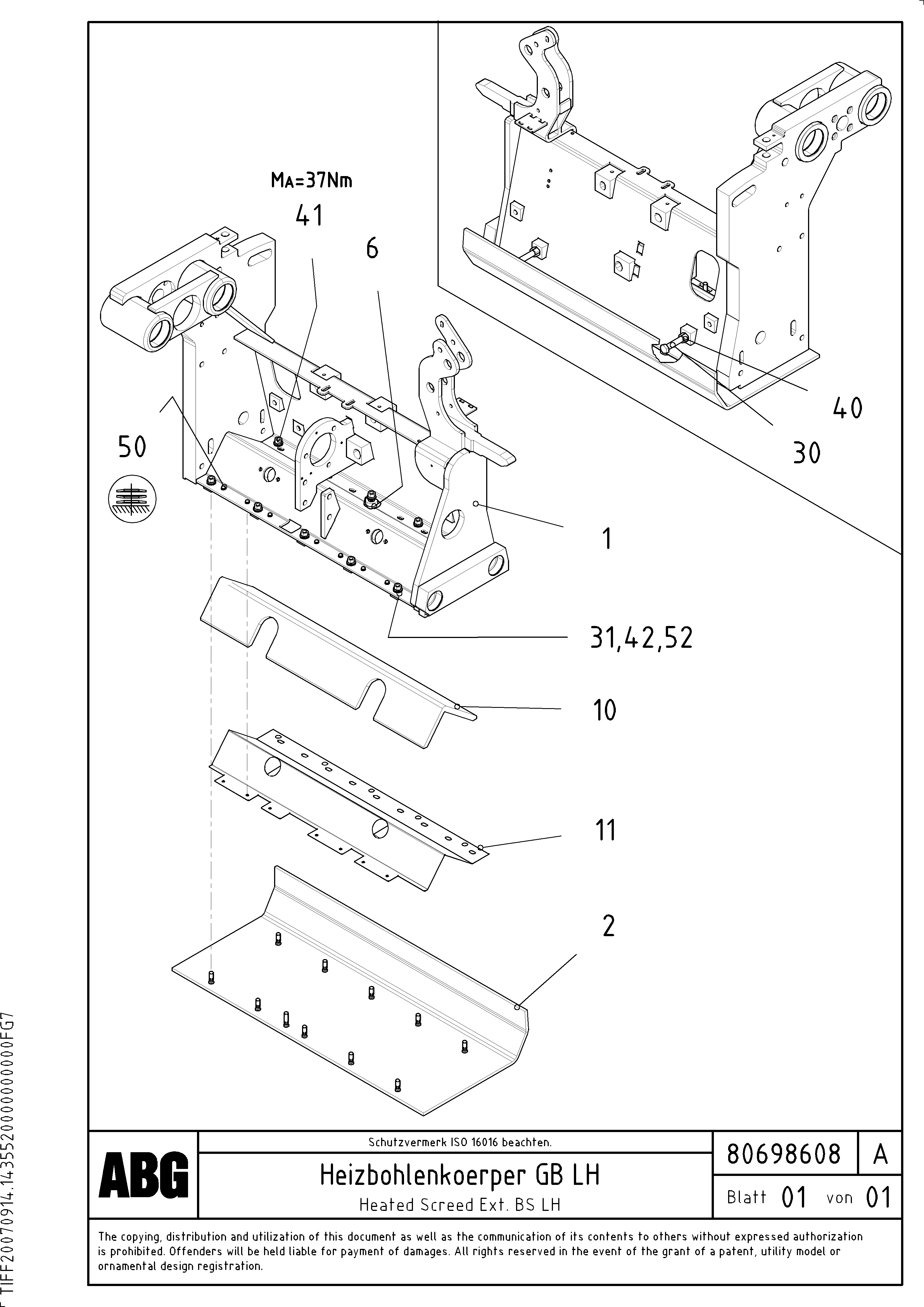 Схема запчастей Volvo VB-V 50 ATT. SCREEDS 2,0 - 5,0M ABG3870 - 63629 Heated body for basic screed 