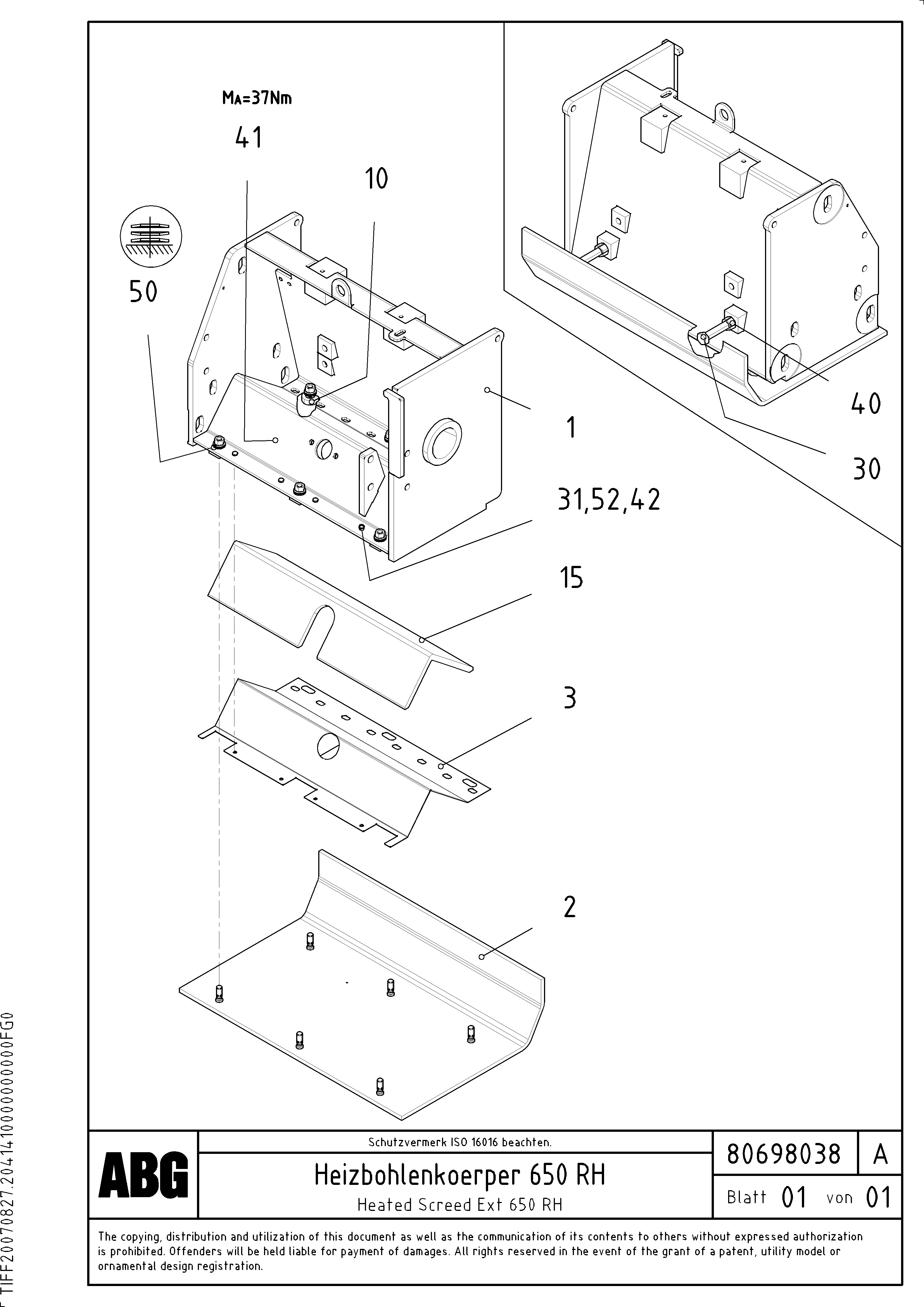 Схема запчастей Volvo VB-V 50 ATT. SCREEDS 2,0 - 5,0M ABG3870 - 63639 Heated body for screed extension 