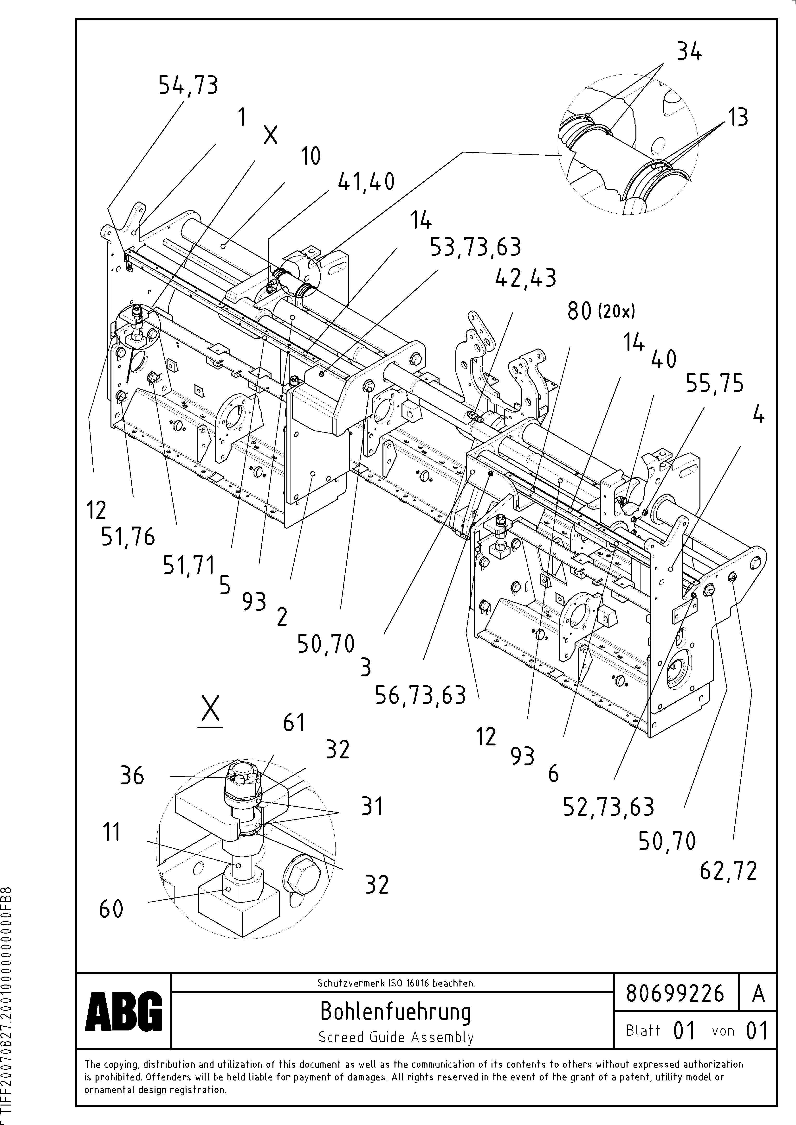 Схема запчастей Volvo VB-V 50 ATT. SCREEDS 2,0 - 5,0M ABG3870 - 64226 Screed guide for basic and extandable screed 