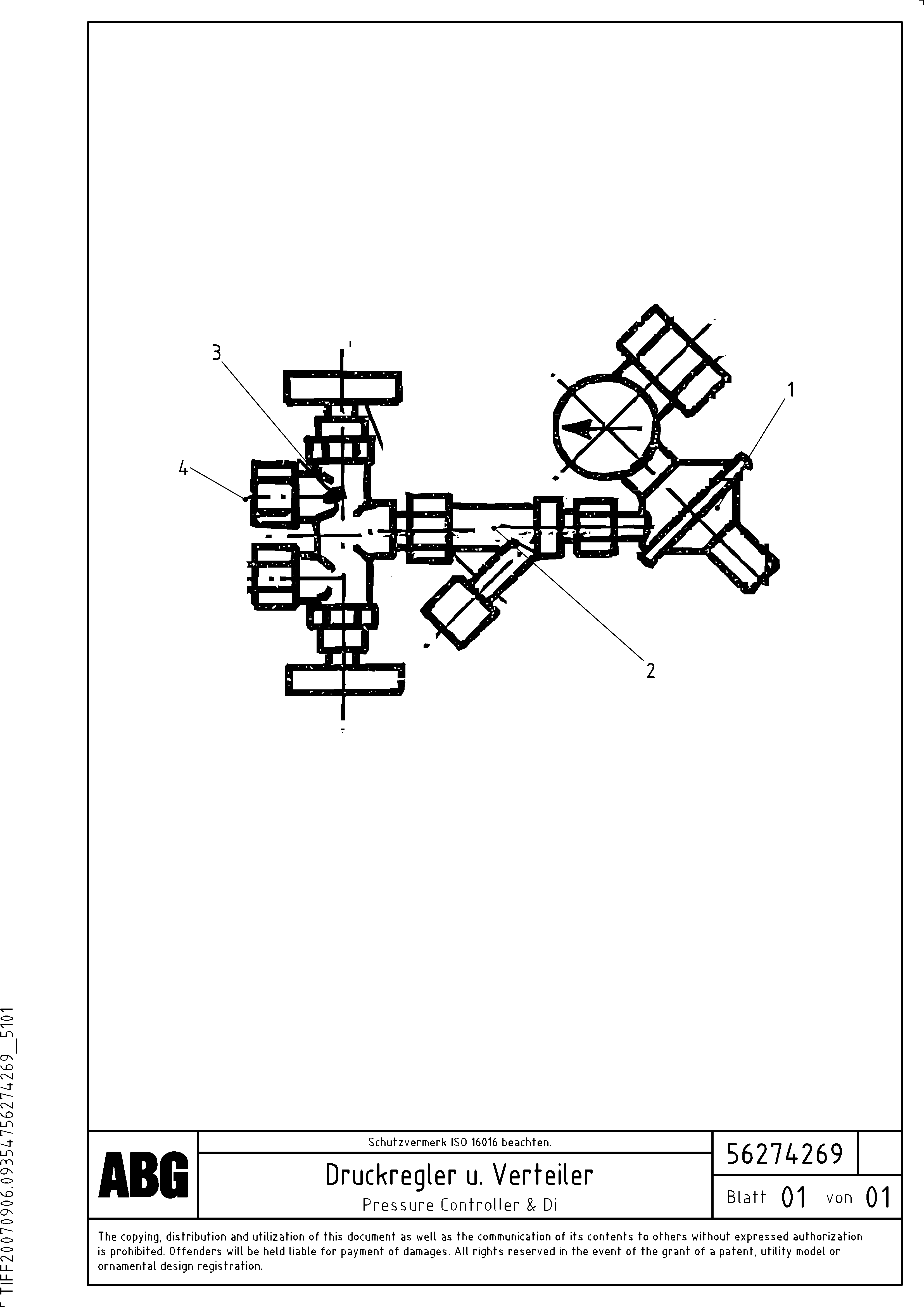 Схема запчастей Volvo MB 122 VARIO ATT.SCREEDS 4,5 -12,0M ABG8820, ABG8820B - 63058 Pressure controll and distributor for gas heating 