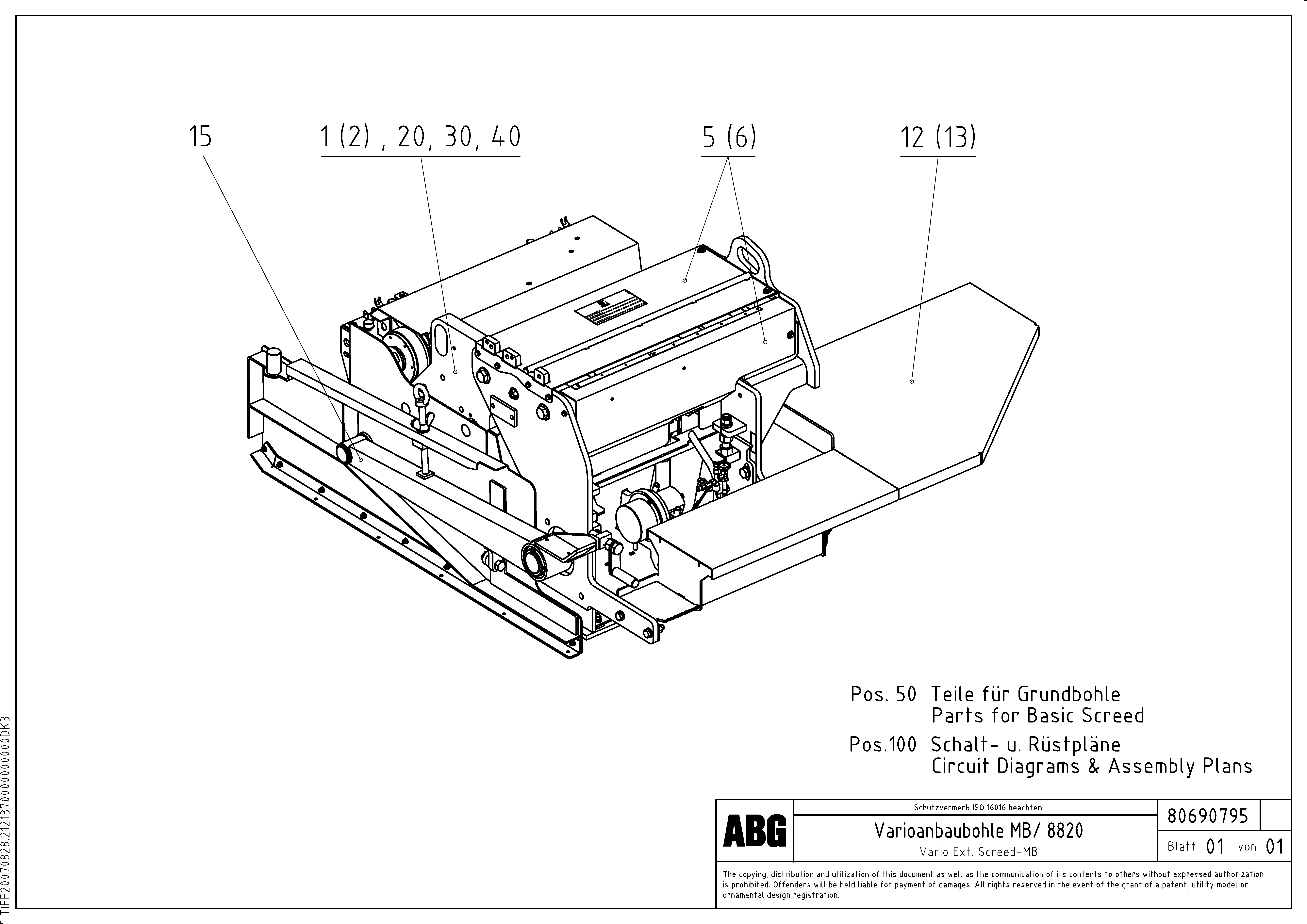 Схема запчастей Volvo MB 122 VARIO ATT.SCREEDS 4,5 -12,0M ABG8820, ABG8820B - 64338 Extendable screed 