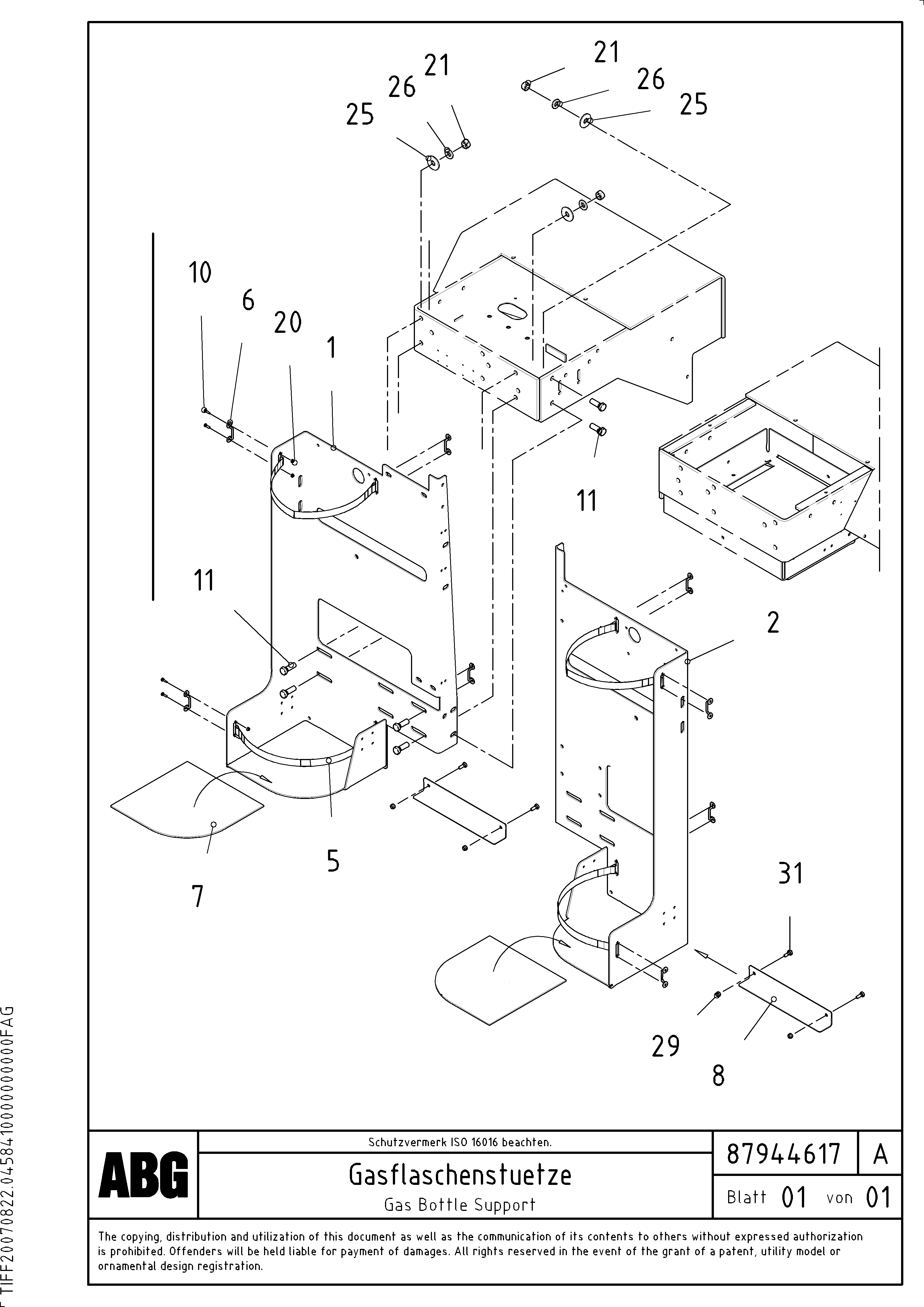 Схема запчастей Volvo MB 122 VARIO ATT.SCREEDS 4,5 -12,0M ABG8820, ABG8820B - 69574 Gasbottle support 