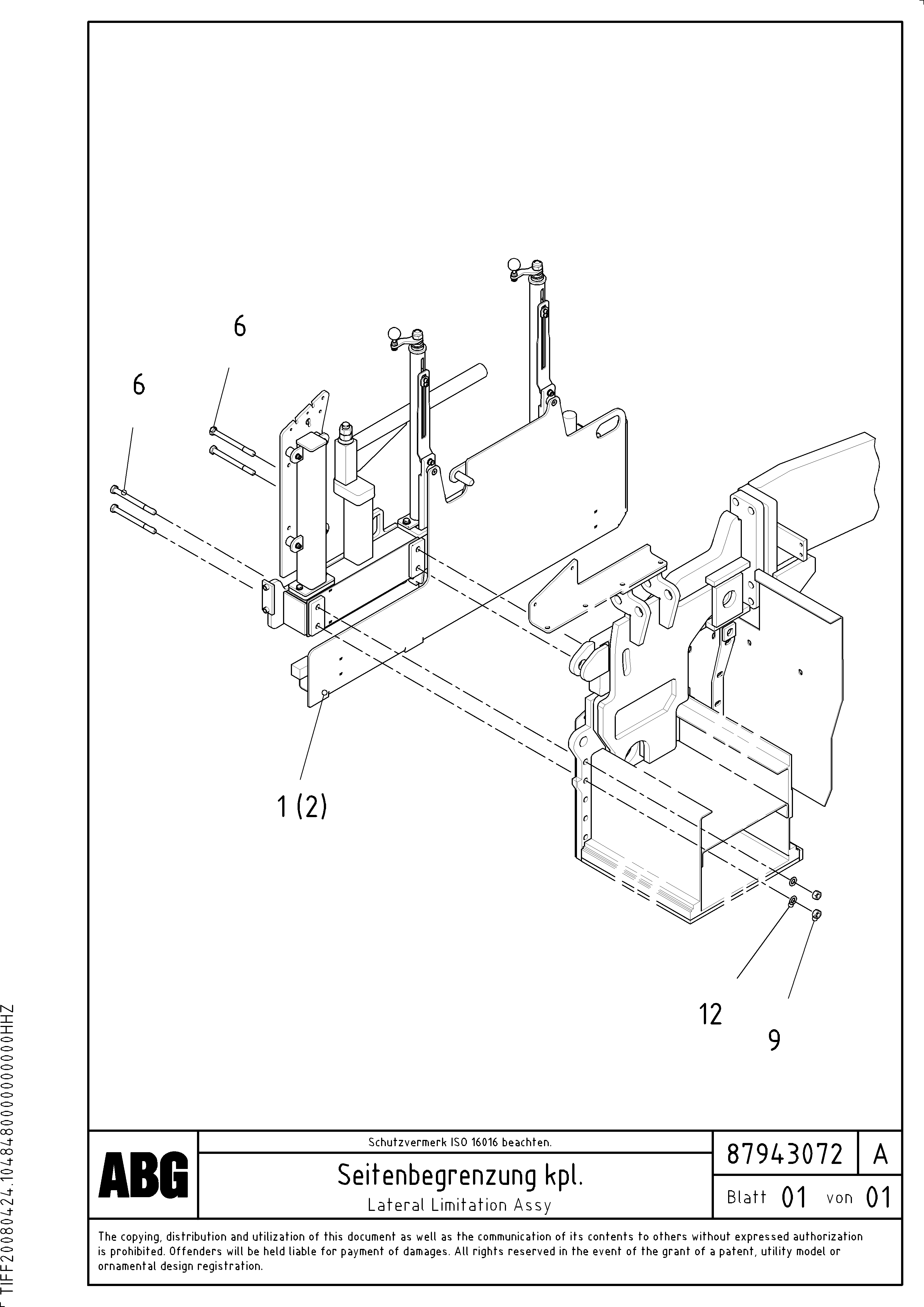 Схема запчастей Volvo MB 122 VARIO ATT.SCREEDS 4,5 -12,0M ABG8820, ABG8820B - 69578 Mounting Parts for lateral limitation 