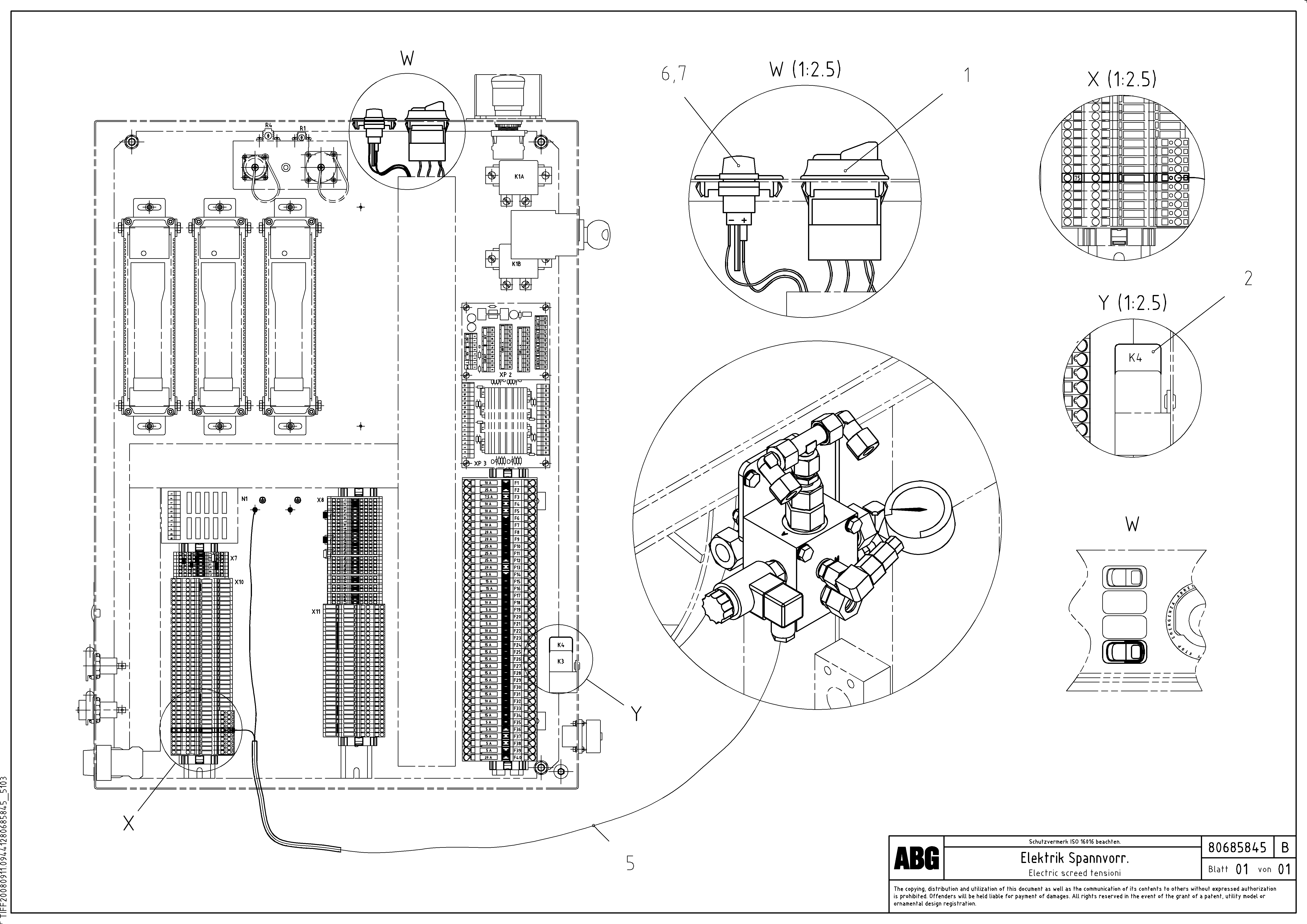 Схема запчастей Volvo MB 122 VARIO ATT.SCREEDS 4,5 -12,0M ABG8820, ABG8820B - 69585 Electric for screed tension device 