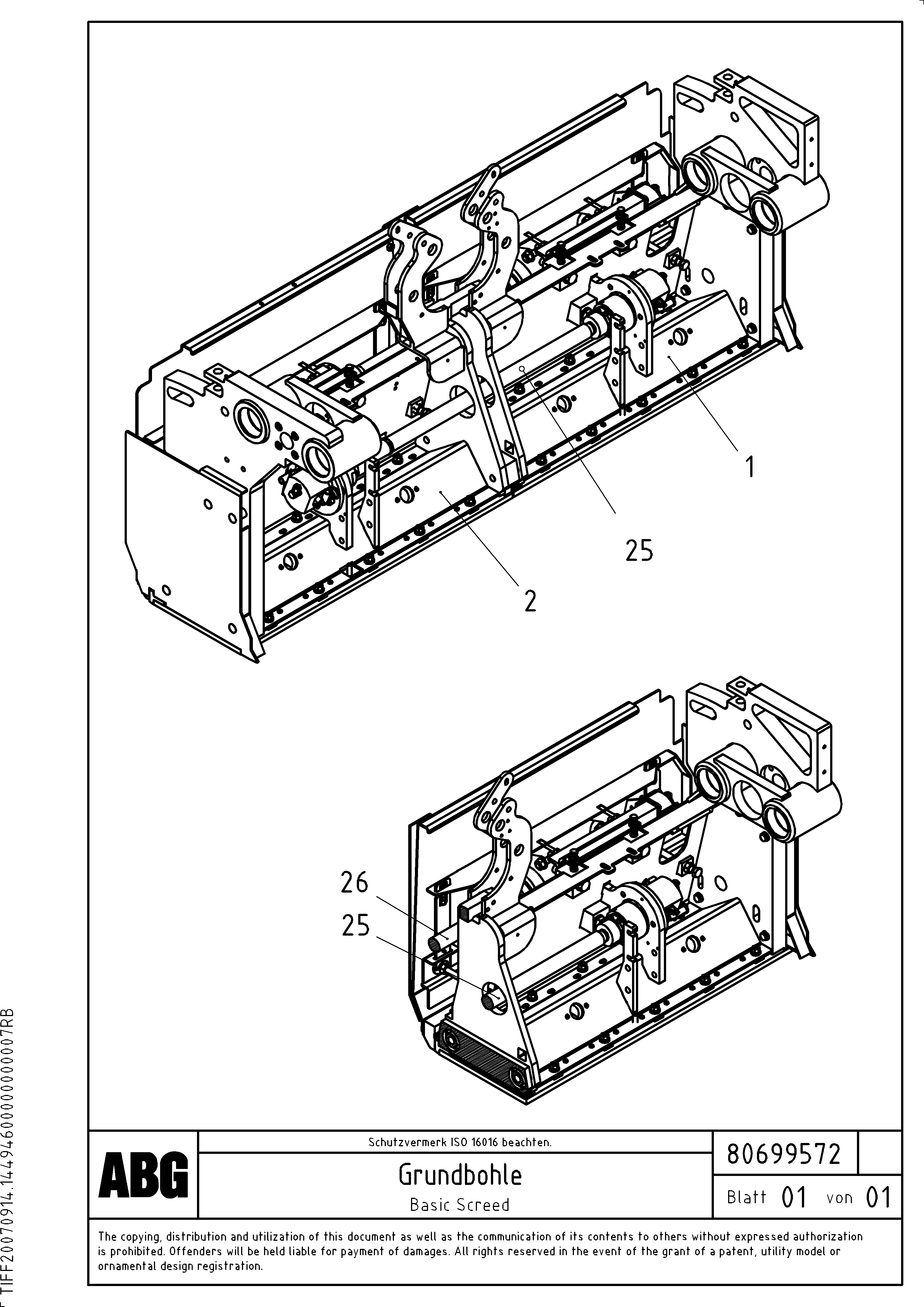 Схема запчастей Volvo VB 50 - 67360 Basic screed VB 50 ATT. SCREEDS 2,0 - 5,0M ABG3870