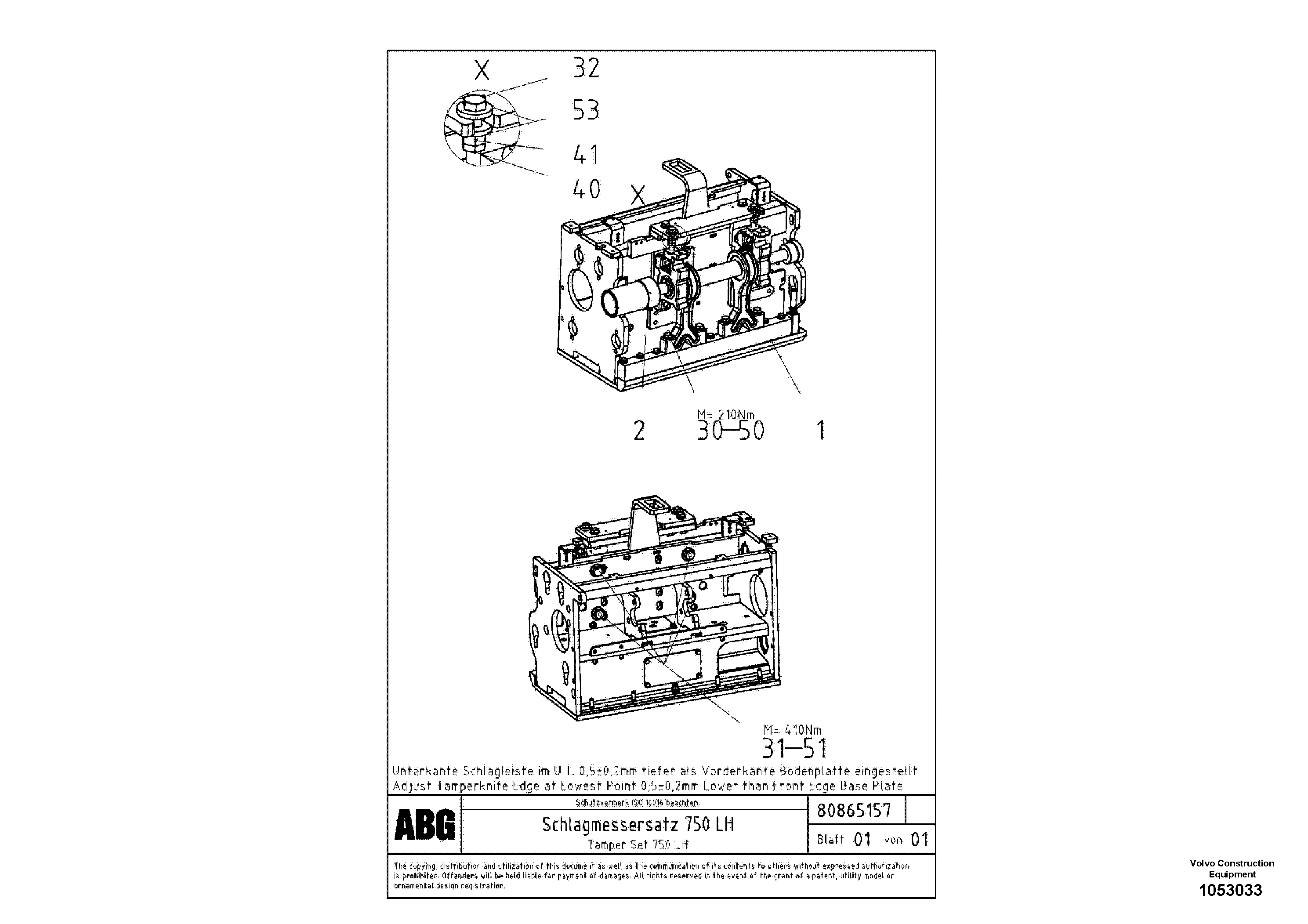 Схема запчастей Volvo VB 78 ETC - 81092 Tamper set for extension VB 78 ETC ATT. SCREED 2,5 - 9,0 M ABG5770, ABG5870, ABG6870