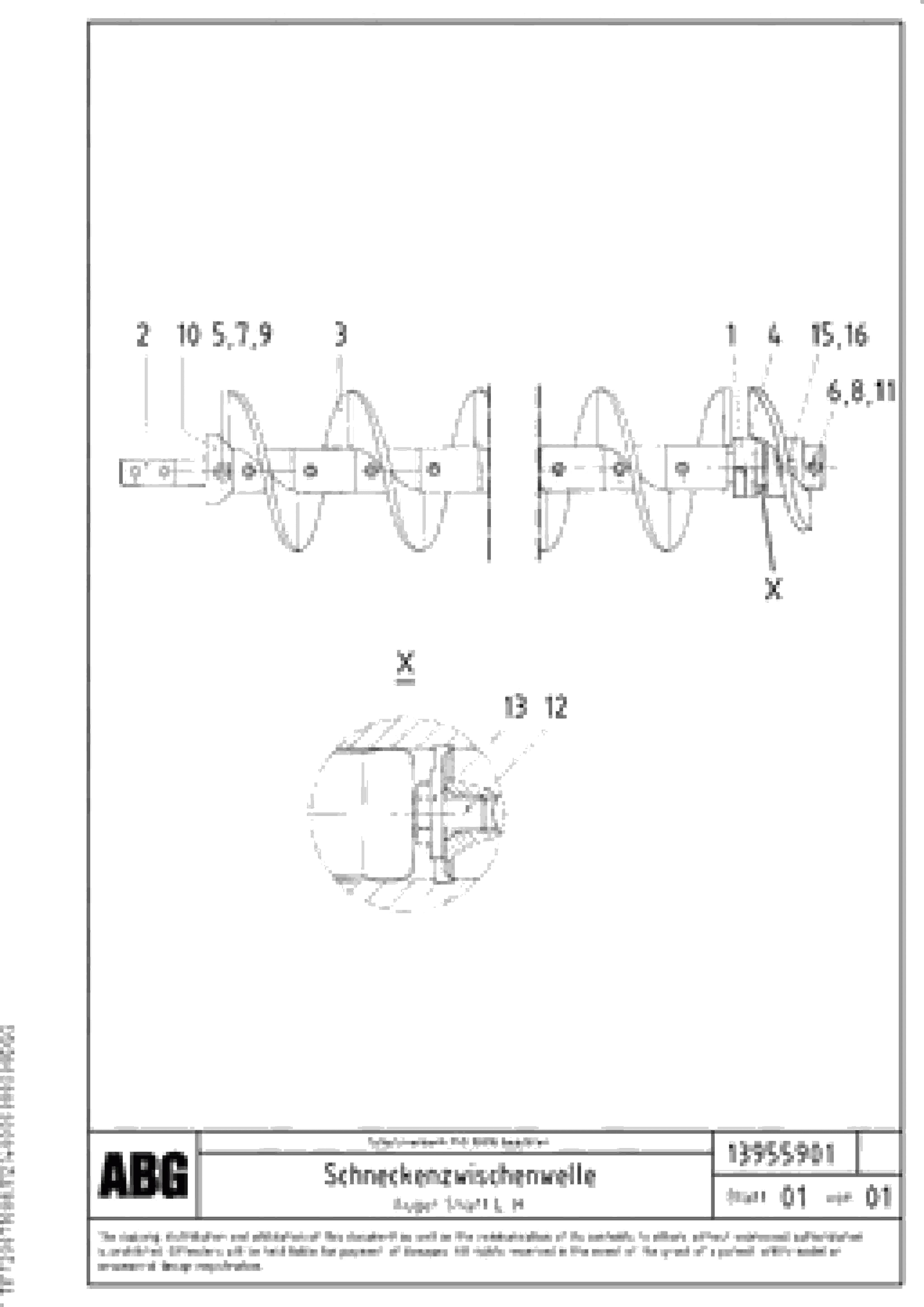 Схема запчастей Volvo VB 88 ETC - 75782 Auger shaft for auger extension VB 88 ETC ATT. SCREED 3,0 - 10,0M ABG6820, ABG7820/ABG7820B