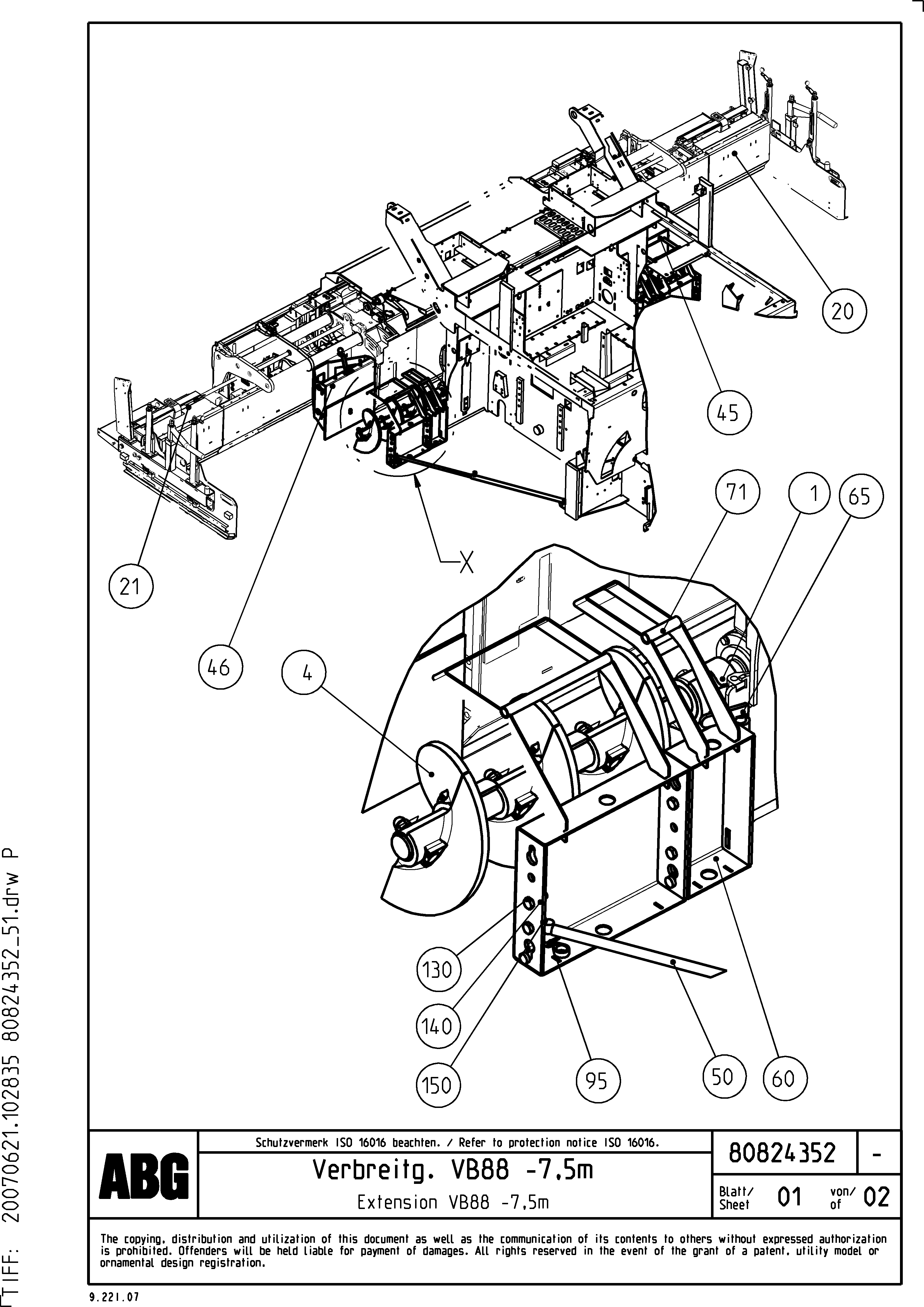 Схема запчастей Volvo VB 88 ETC - 74033 Expansion, added parts per screed version VB 88 ETC ATT. SCREED 3,0 - 9,0 M ABG6870
