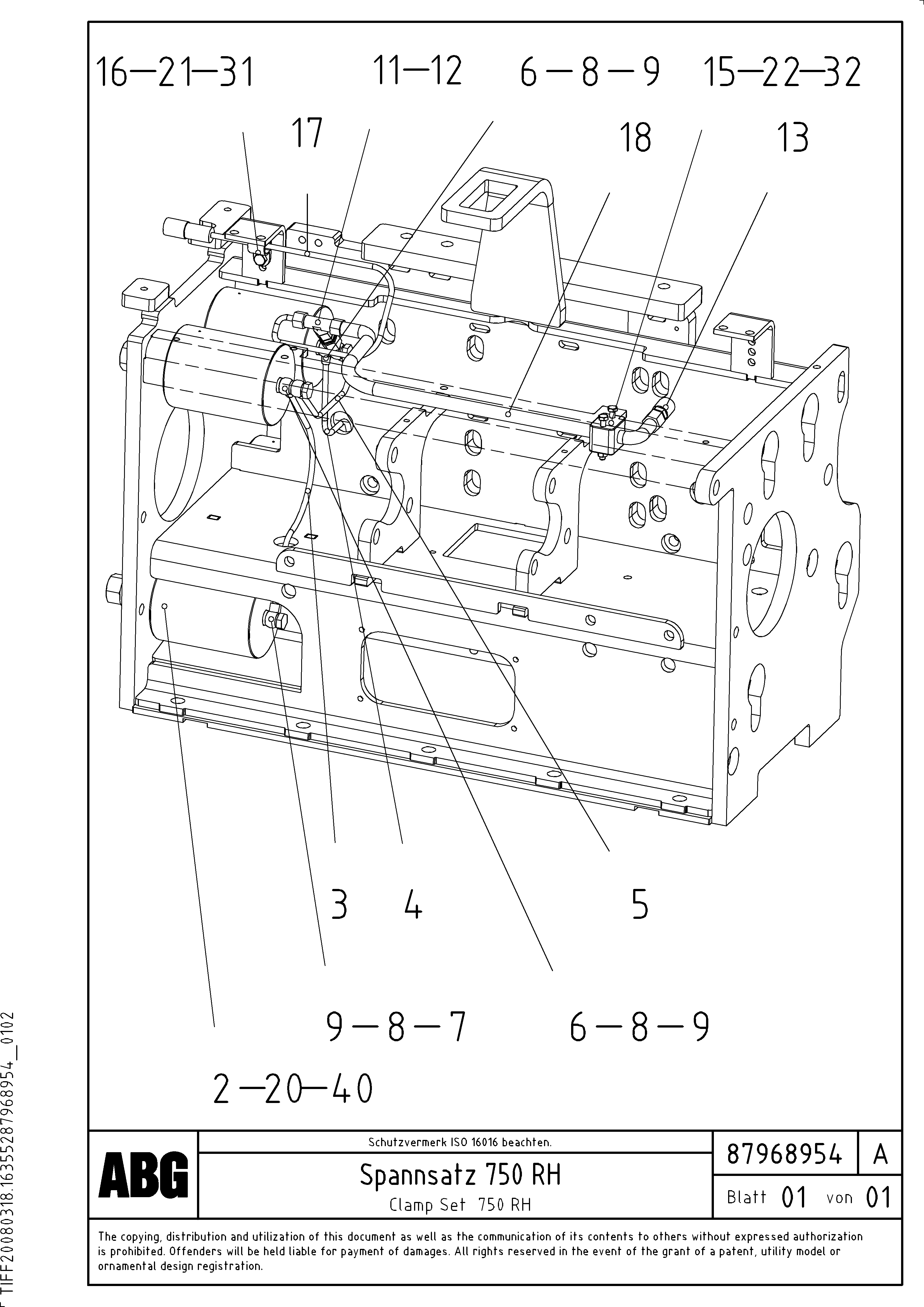 Схема запчастей Volvo VB 88 GTC - 75394 Clamp set for extension VB 88 GTC ATT. SCREEDS 3,0 - 9,0M ABG9820