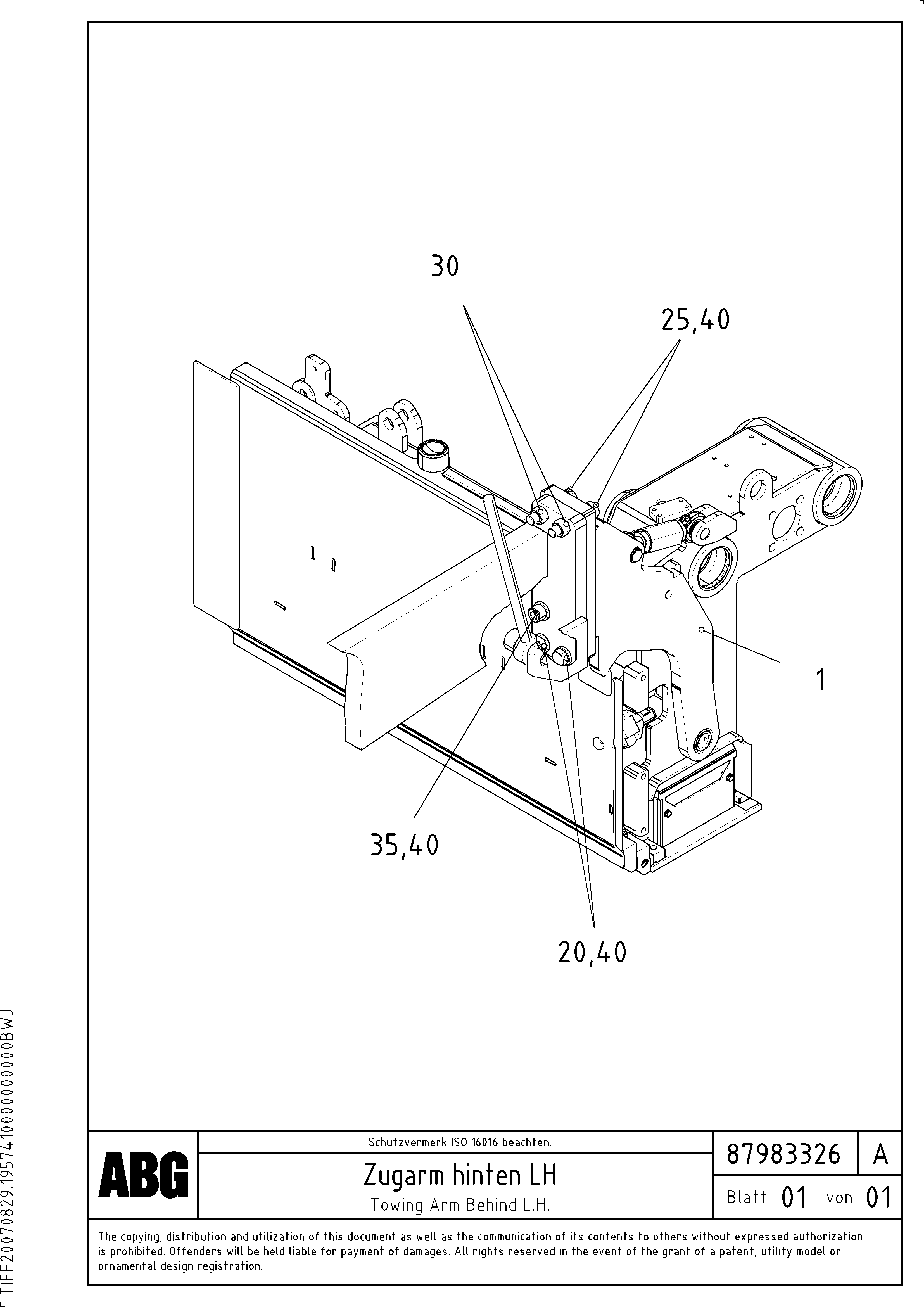 Схема запчастей Volvo VB 88 GTC - 75733 Towing arm behind VB 88 GTC ATT. SCREEDS 3,0 - 9,0M ABG9820
