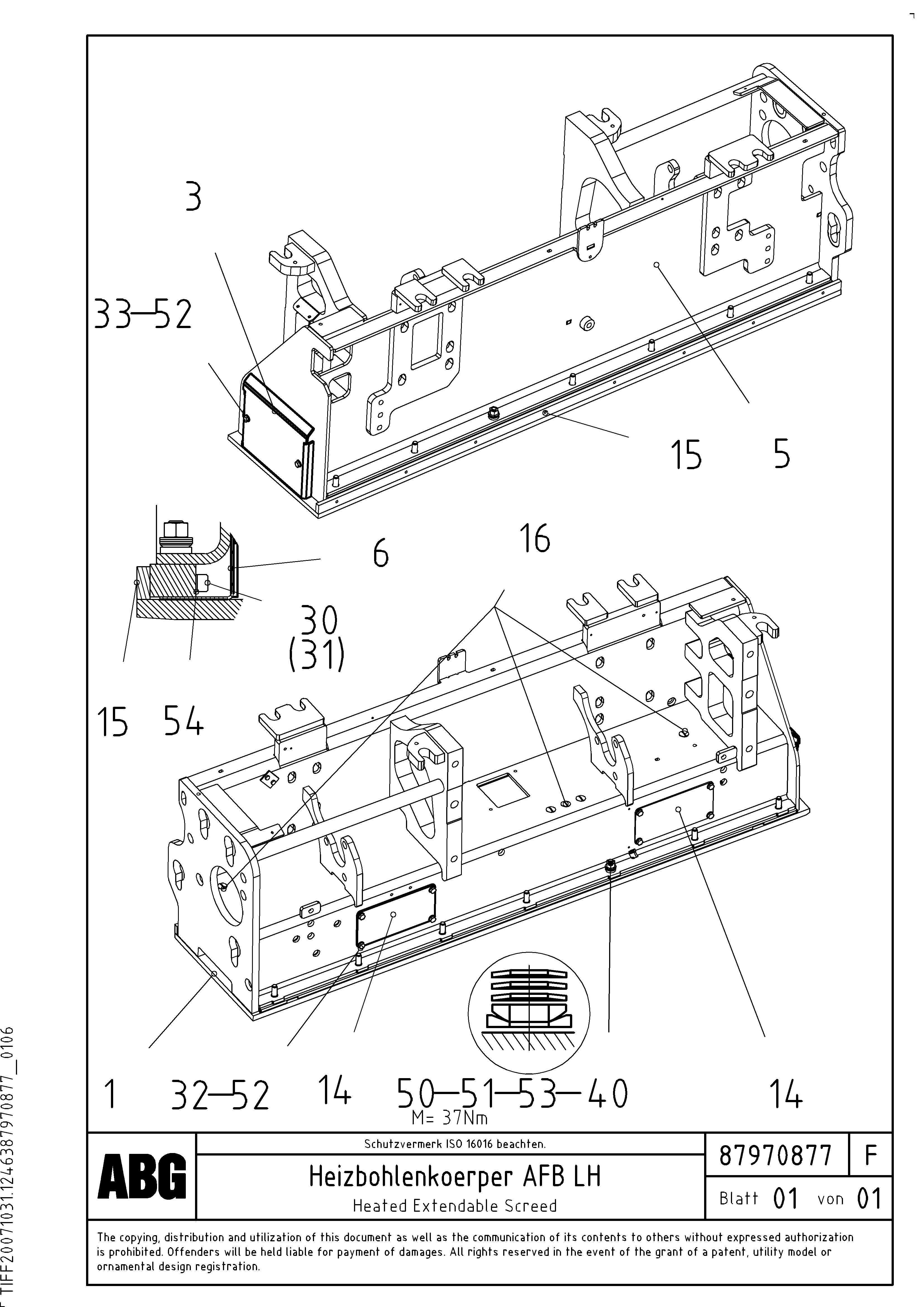 Схема запчастей Volvo VB 88 GTC - 75069 Heated body for extendable screed VB 88 GTC ATT. SCREEDS 3,0 - 9,0M ABG9820