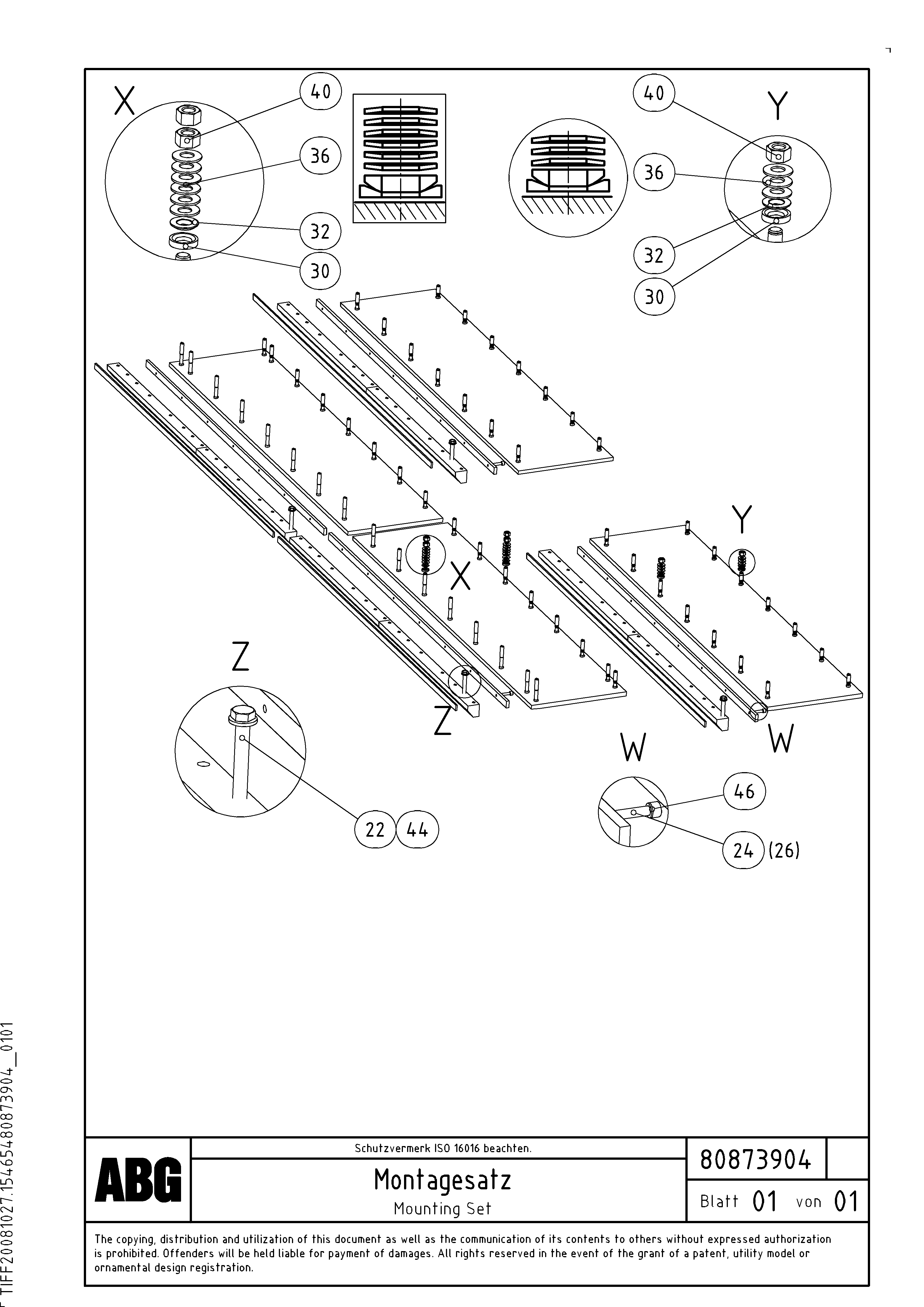 Схема запчастей Volvo VB 88 GTC - 71549 Mounting Set VB 88 GTC ATT. SCREEDS 3,0 -10,0M ABG6820, ABG7820/ABG7820B