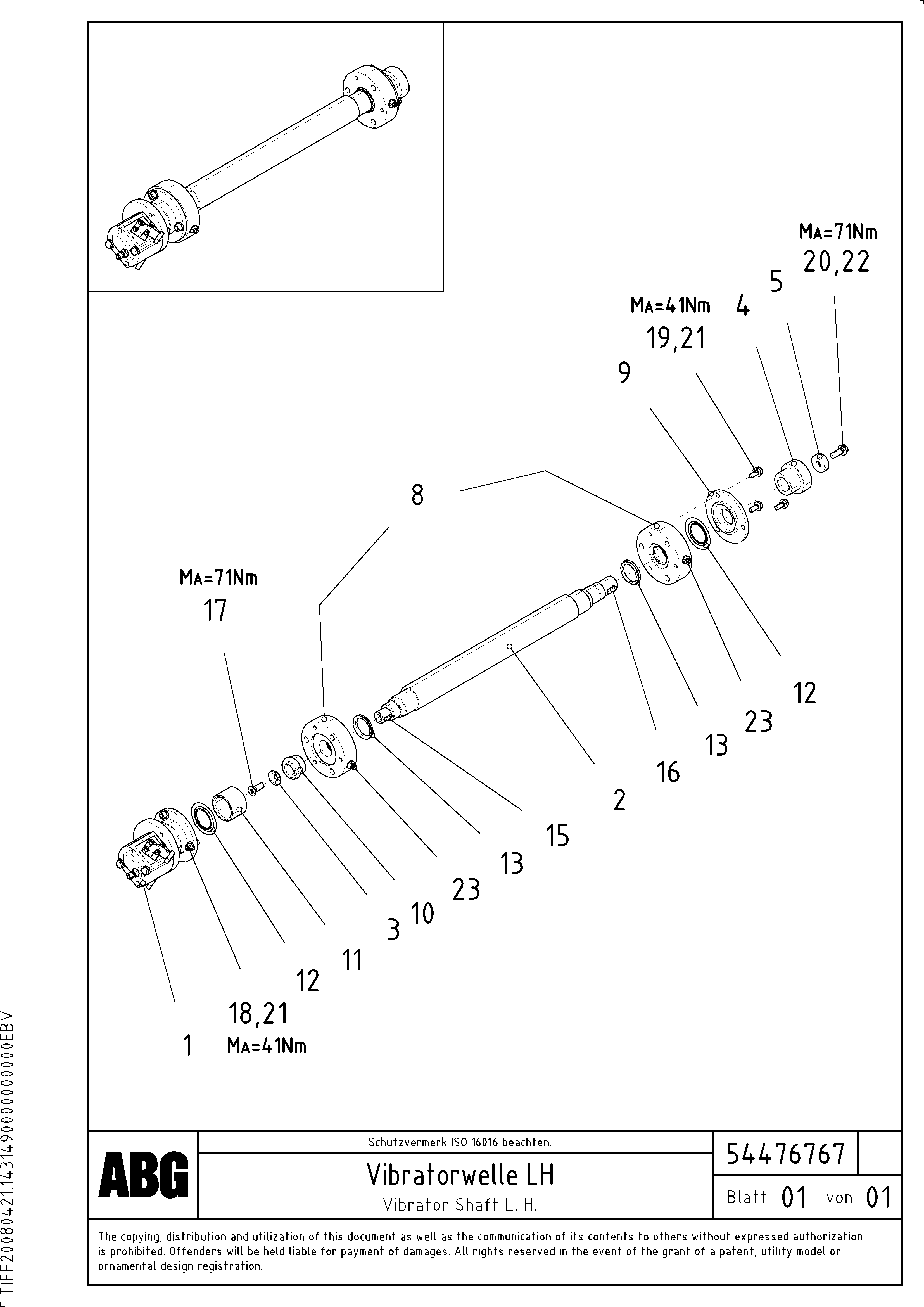 Схема запчастей Volvo VB 88 GTC - 70918 Vibrator shaft for basic screed VB 88 GTC ATT. SCREEDS 3,0 -10,0M ABG8820/ABG8820B