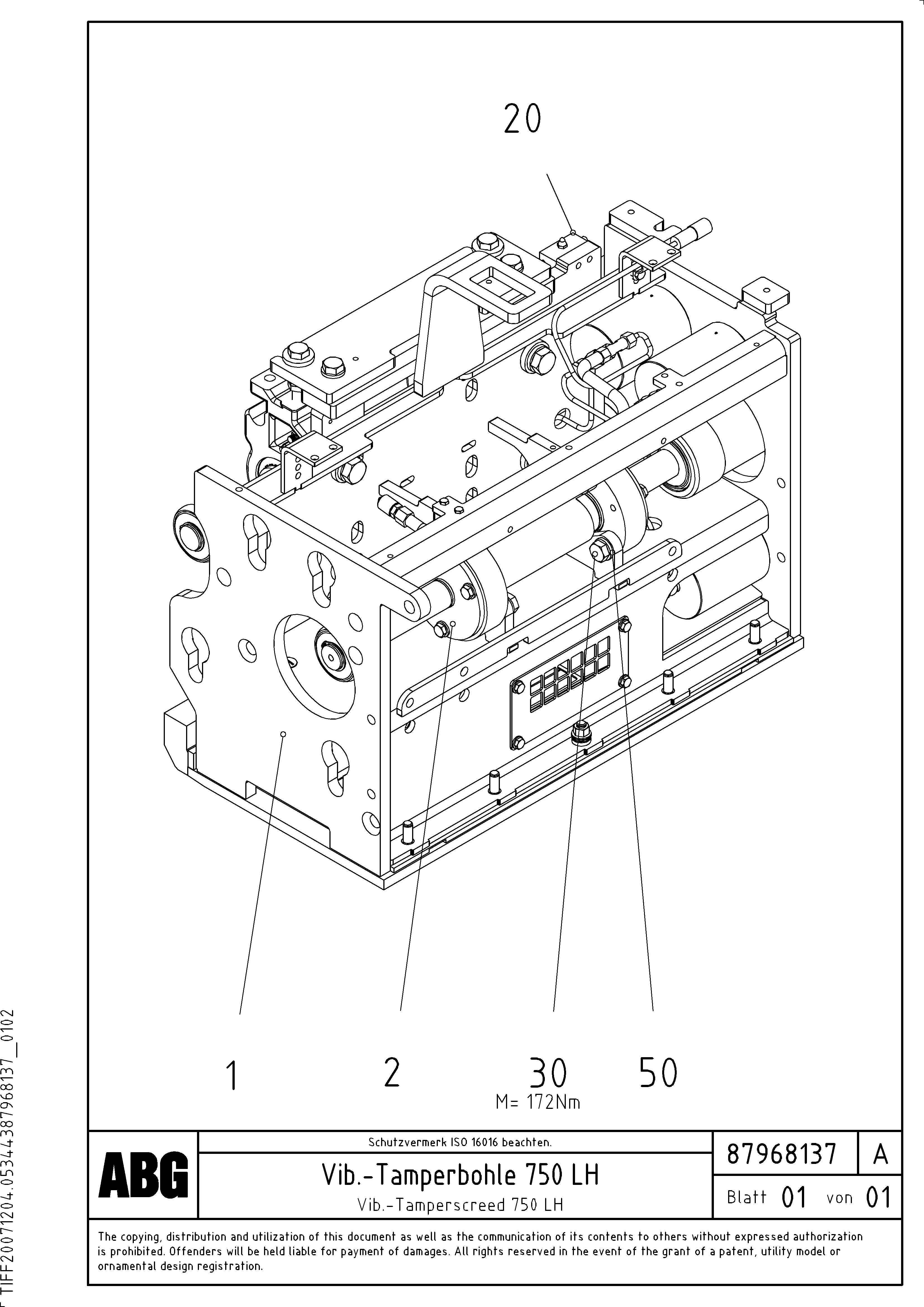 Схема запчастей Volvo VB 88 GTC - 73945 Vibratory -tamper screed for extension VB 88 GTC ATT. SCREEDS 3,0 -10,0M ABG8820/ABG8820B