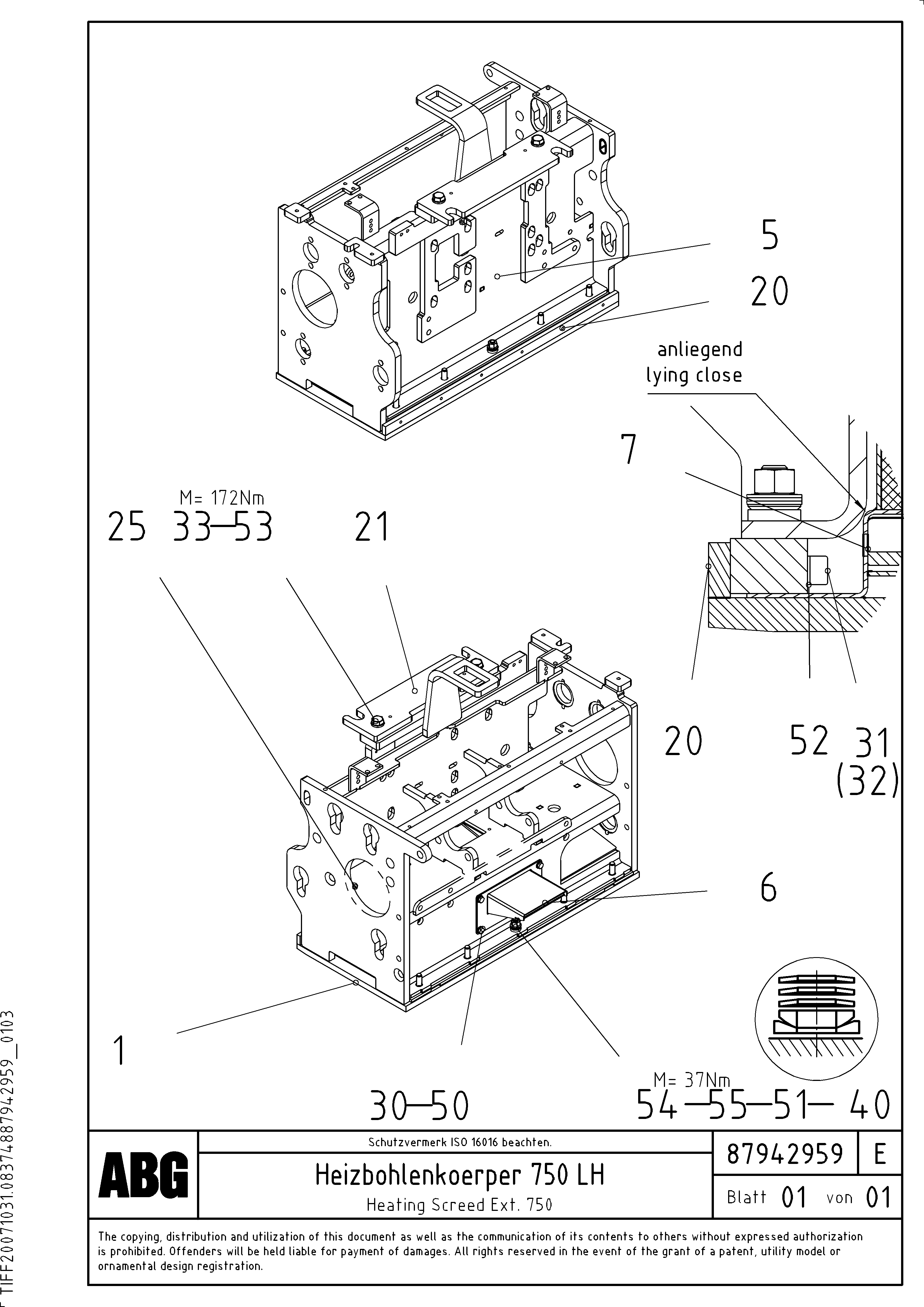 Схема запчастей Volvo VB 88 GTC - 68190 Heating screed for extension VB 88 GTC ATT. SCREEDS 3,0 -10,0M ABG8820/ABG8820B
