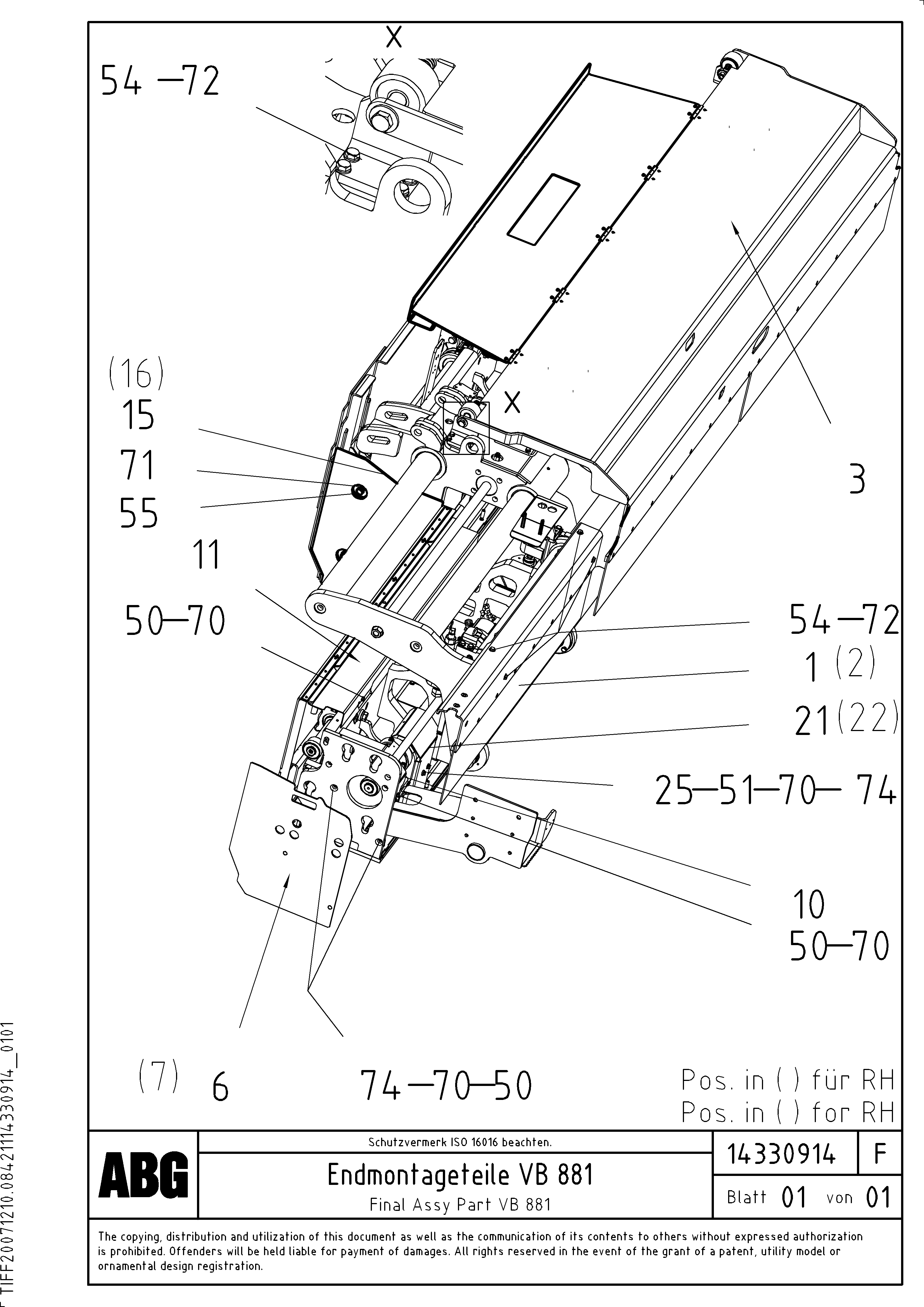 Схема запчастей Volvo VB 88 GTC - 68956 Final assembly on basic and extendable screeds VB 88 GTC ATT. SCREEDS 3,0 - 9,0M ABG6870