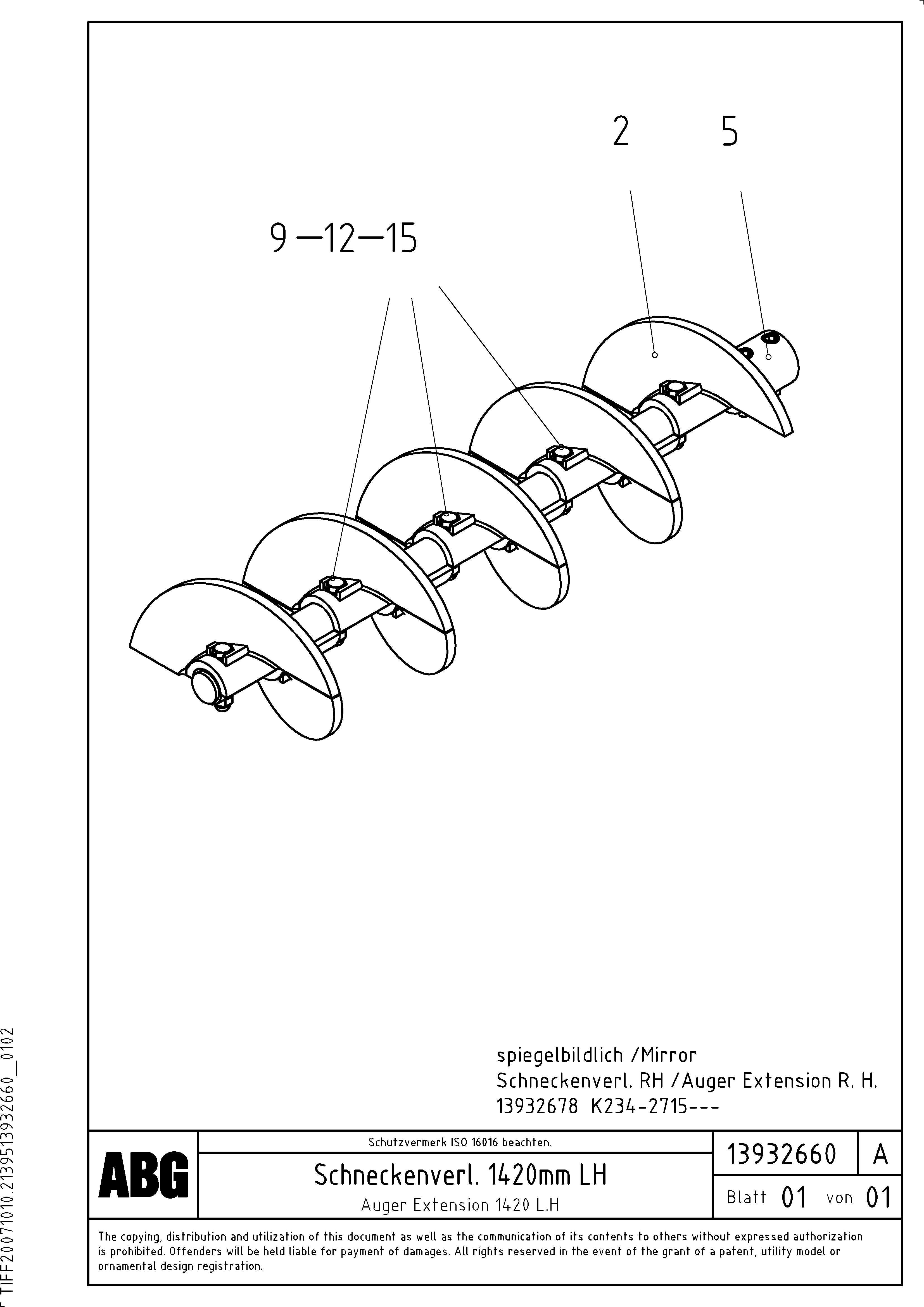 Схема запчастей Volvo VDT 121 - 86212 Auger extension VDT 121 ATT. SCREED 2,5 - 9,0 M ABG7820/ABG7820B