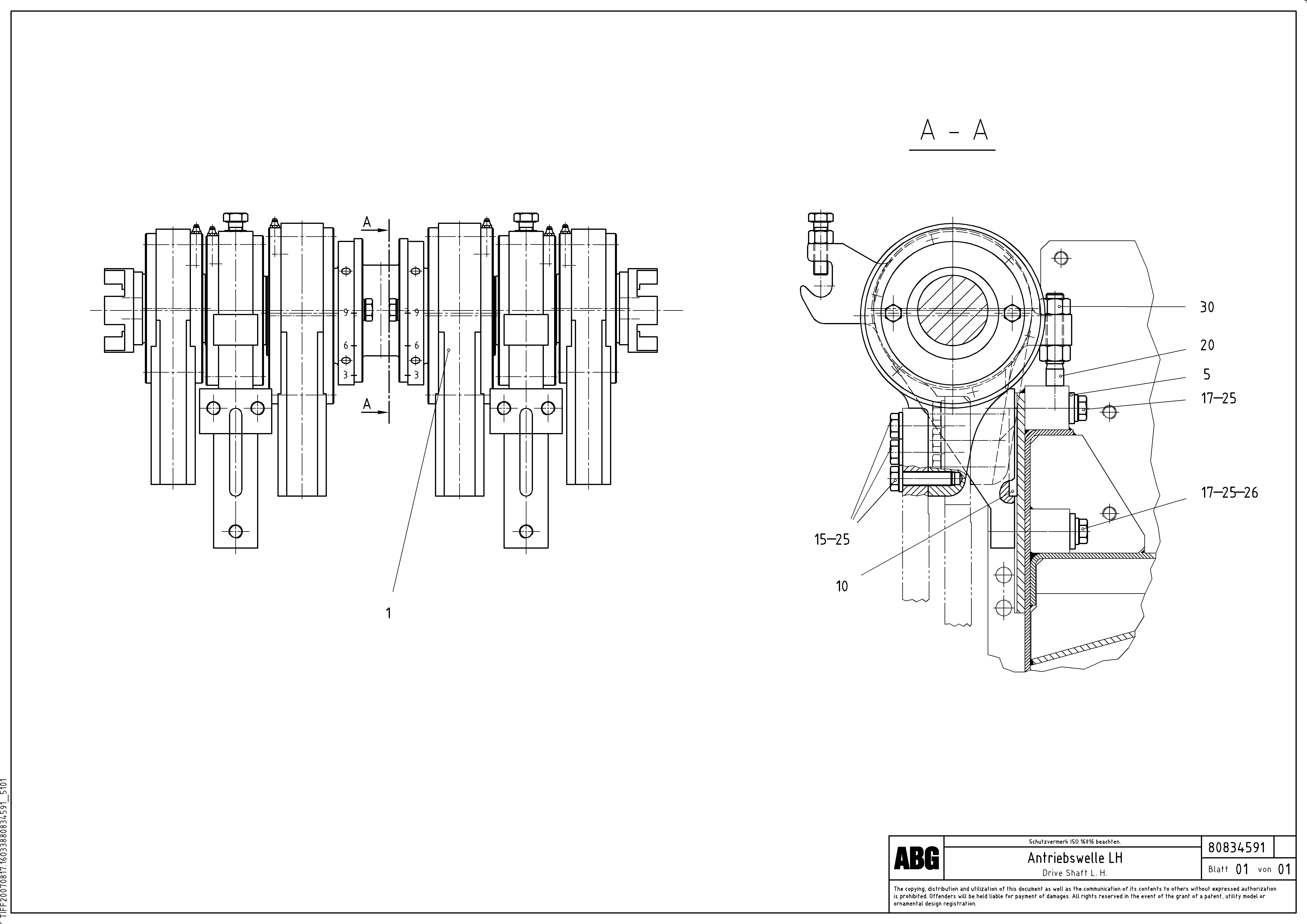 Схема запчастей Volvo VDT 121 - 89311 Tamper drive shaft for extension VDT 121 ATT. SCREED 2,5 - 9,0 M ABG7820/ABG7820B