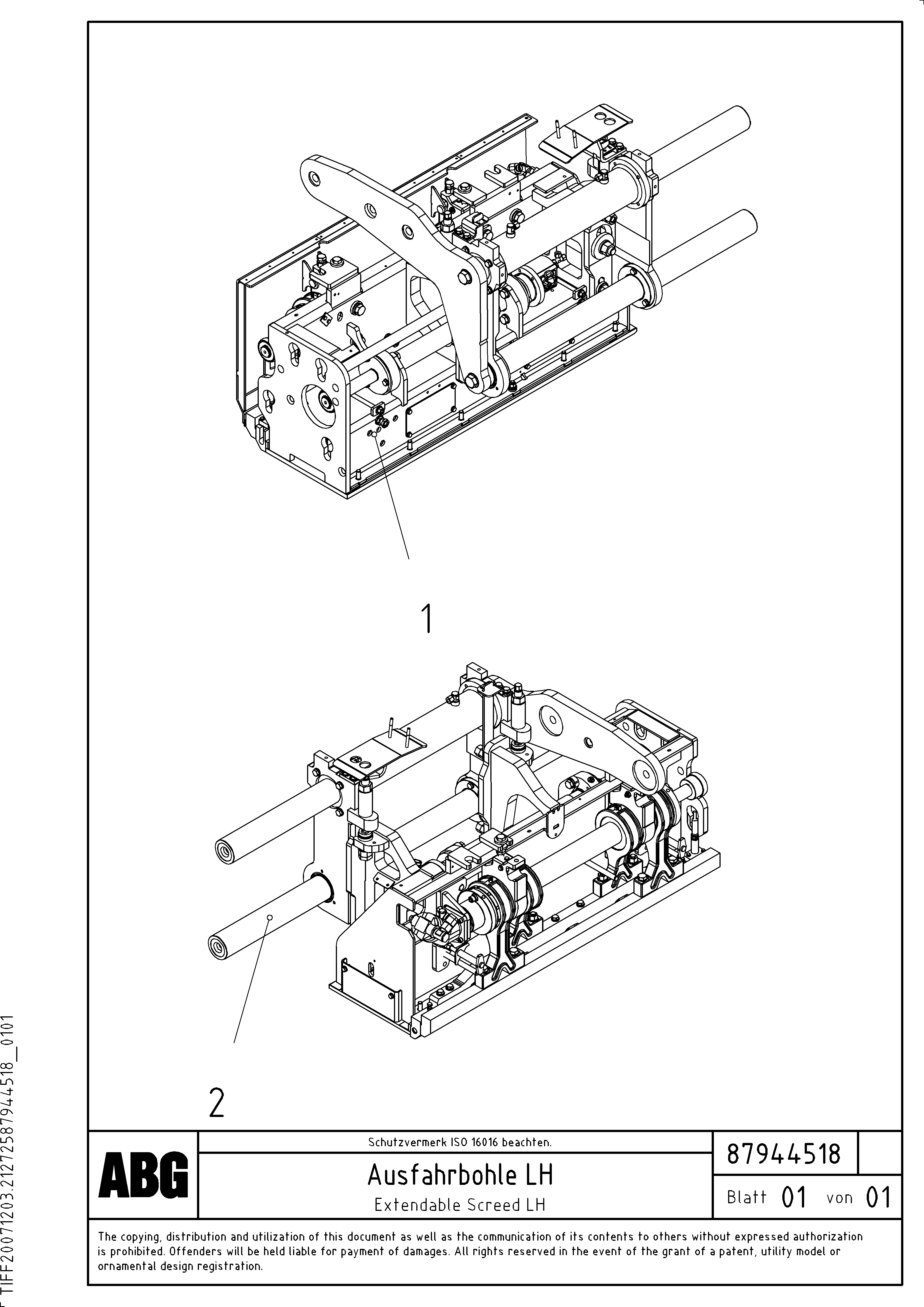 Схема запчастей Volvo VDT-V 78 ETC - 73044 Extendable screed VDT-V 78 ETC ATT. SCREED 2,5 - 9,0 M ABG8820/ABG8820B