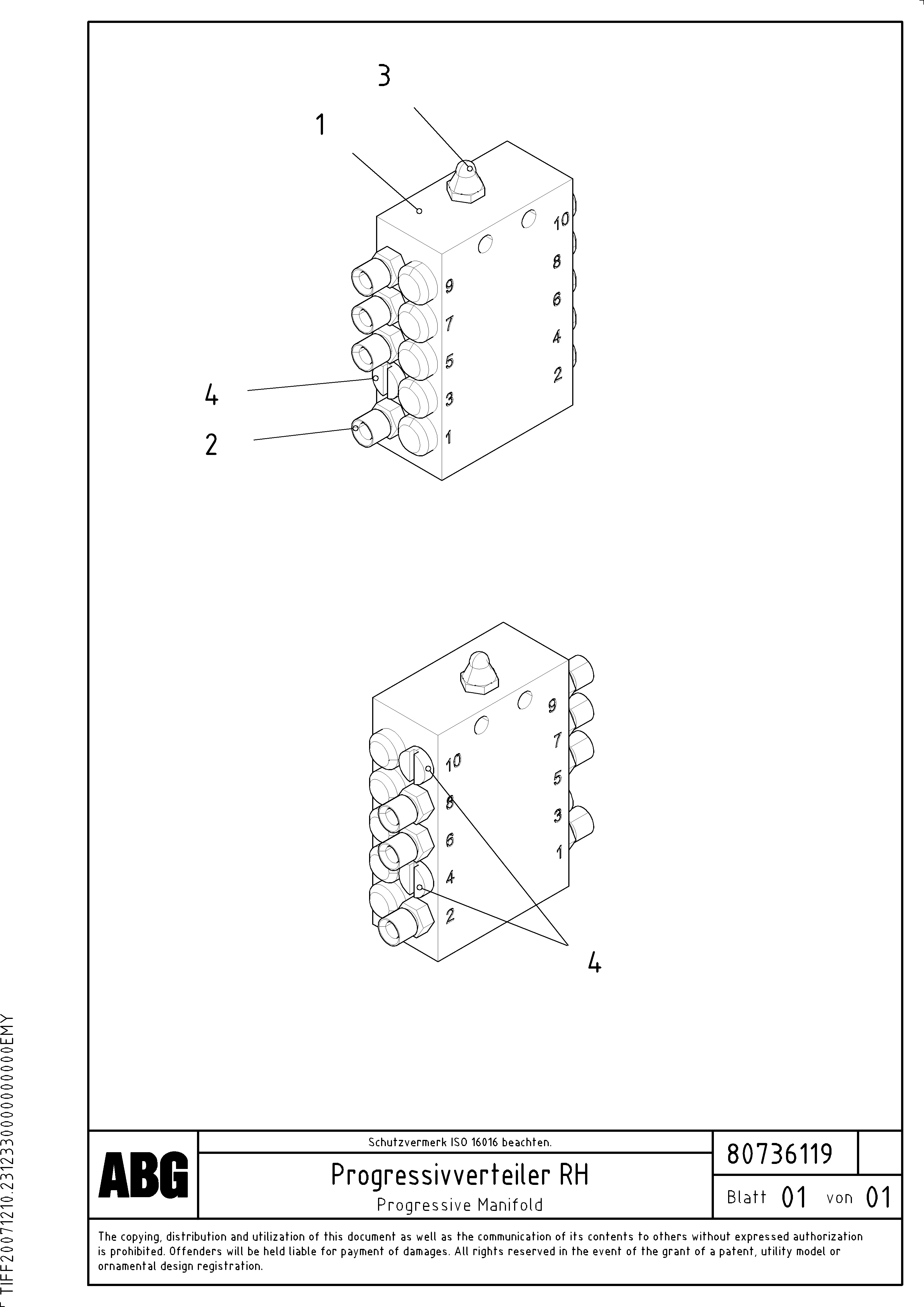 Схема запчастей Volvo VDT-V 78 ETC - 76679 Progressive manifold for extension VDT-V 78 ETC ATT. SCREED 2,5 - 9,0 M ABG8820/ABG8820B
