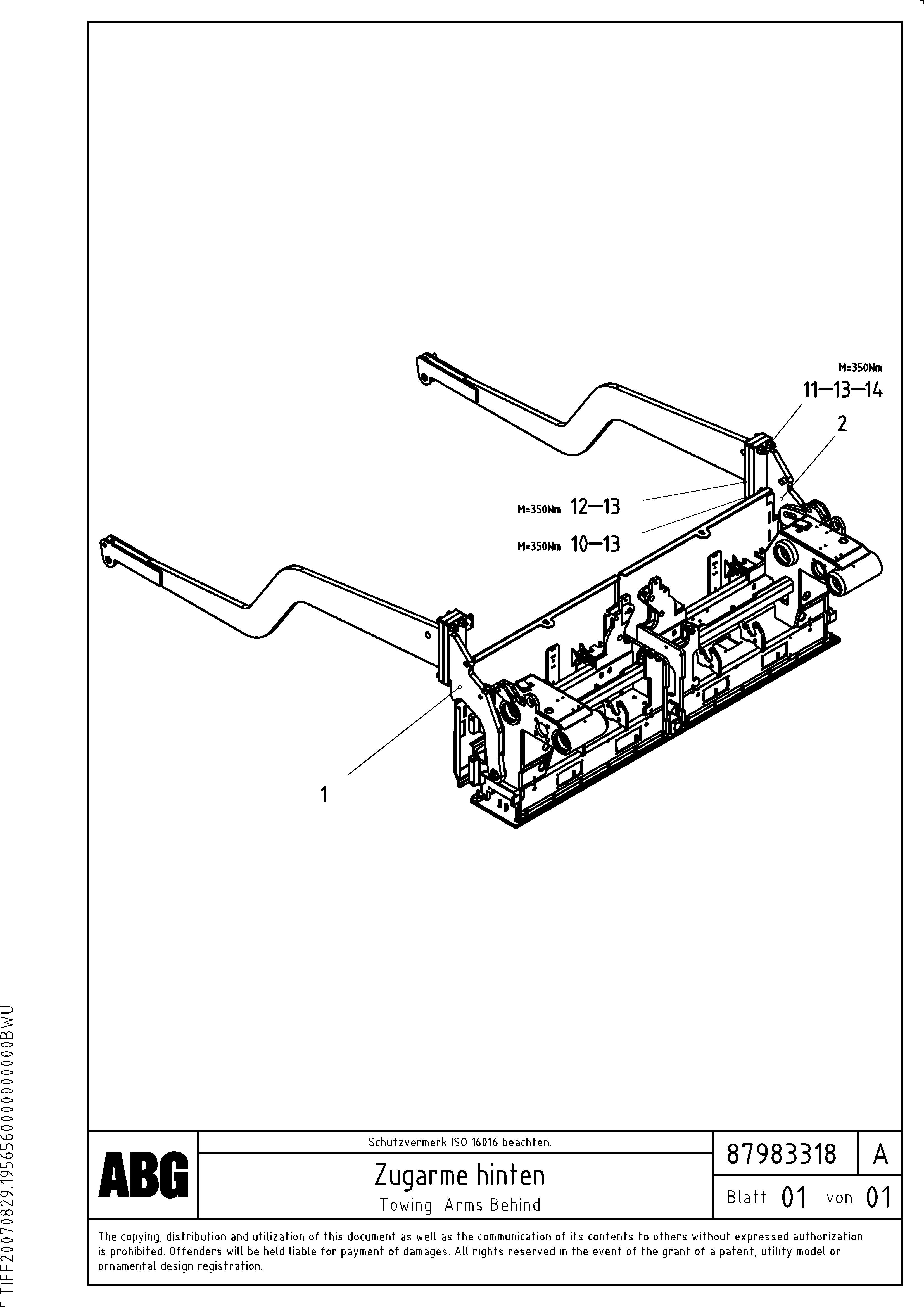 Схема запчастей Volvo VDT-V 78 GTC - 70535 Towing arm behind VDT-V 78 GTC ATT. SCREEDS 2,5 - 9,0M AGB8820, AGB8820B