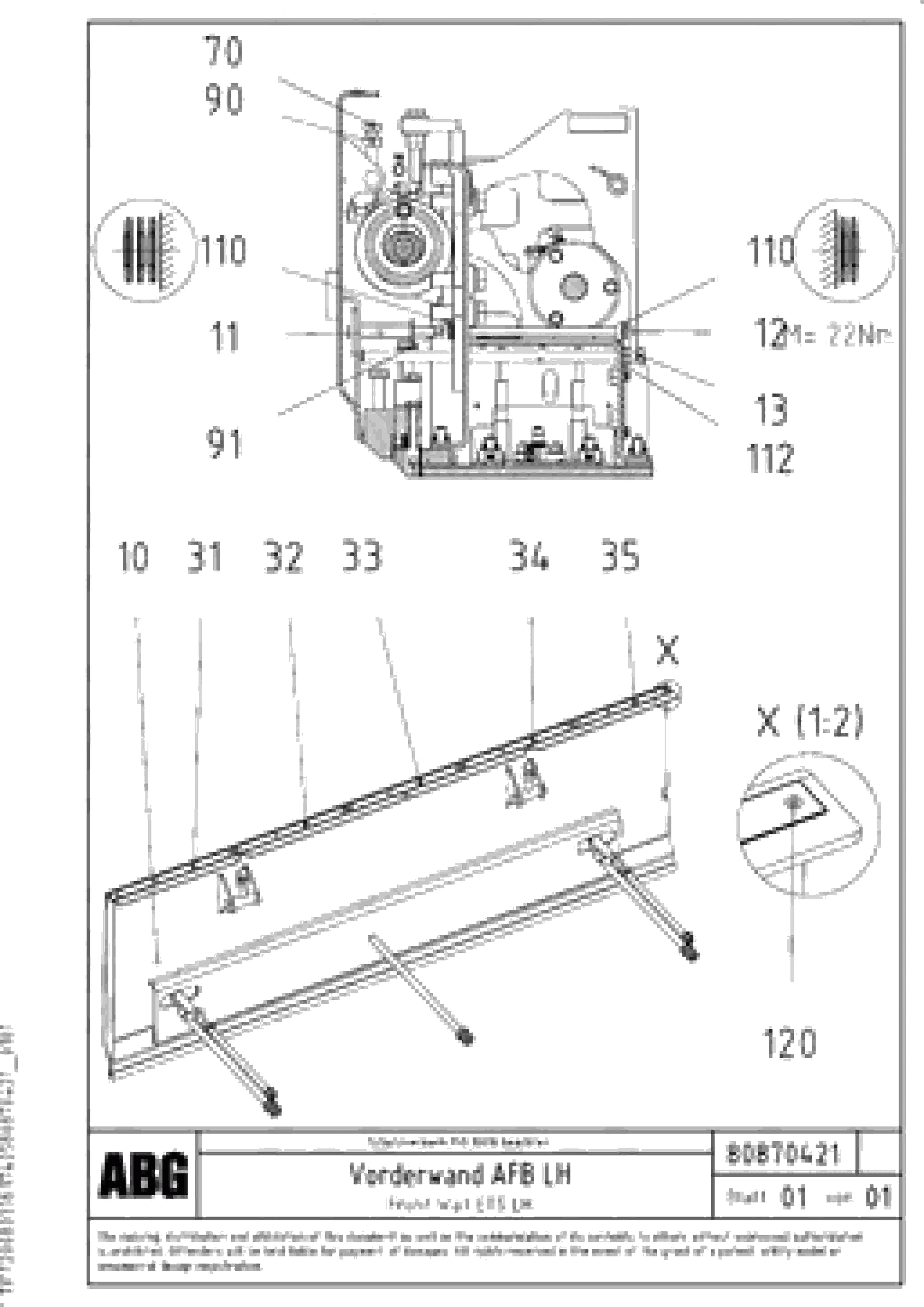 Схема запчастей Volvo VDT-V 88 GTC - 87977 Front wall for extendable screed VDT-V 88 ETC ATT. SCREEDS 3,0 - 9,0M ABG7820, ABG7820B