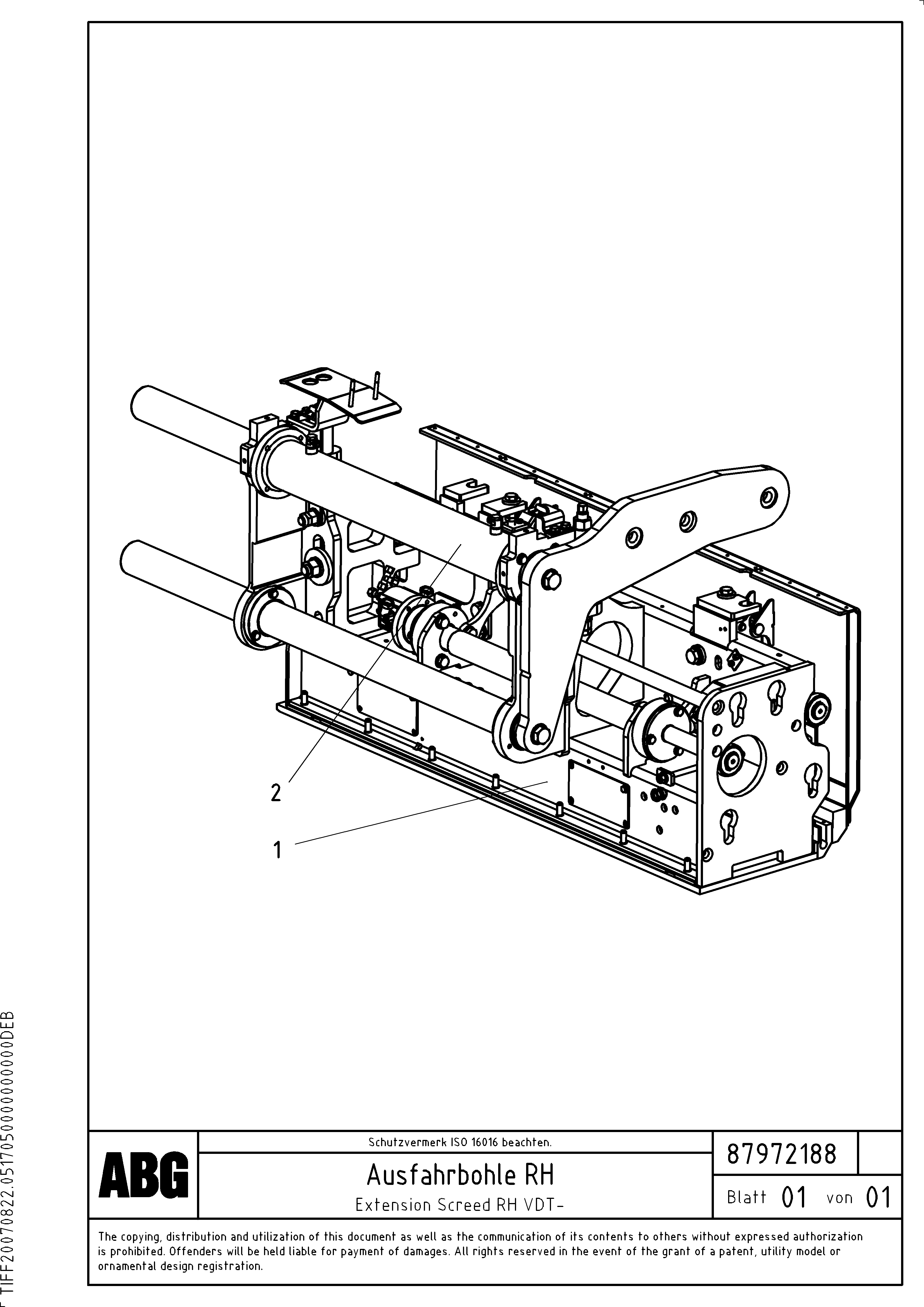 Схема запчастей Volvo VDT-V 88 GTC - 76796 Extendable screed VDT-V 88 GTC ATT. SCREEDS 3,0 - 9,0M ABG7820/ABG780B