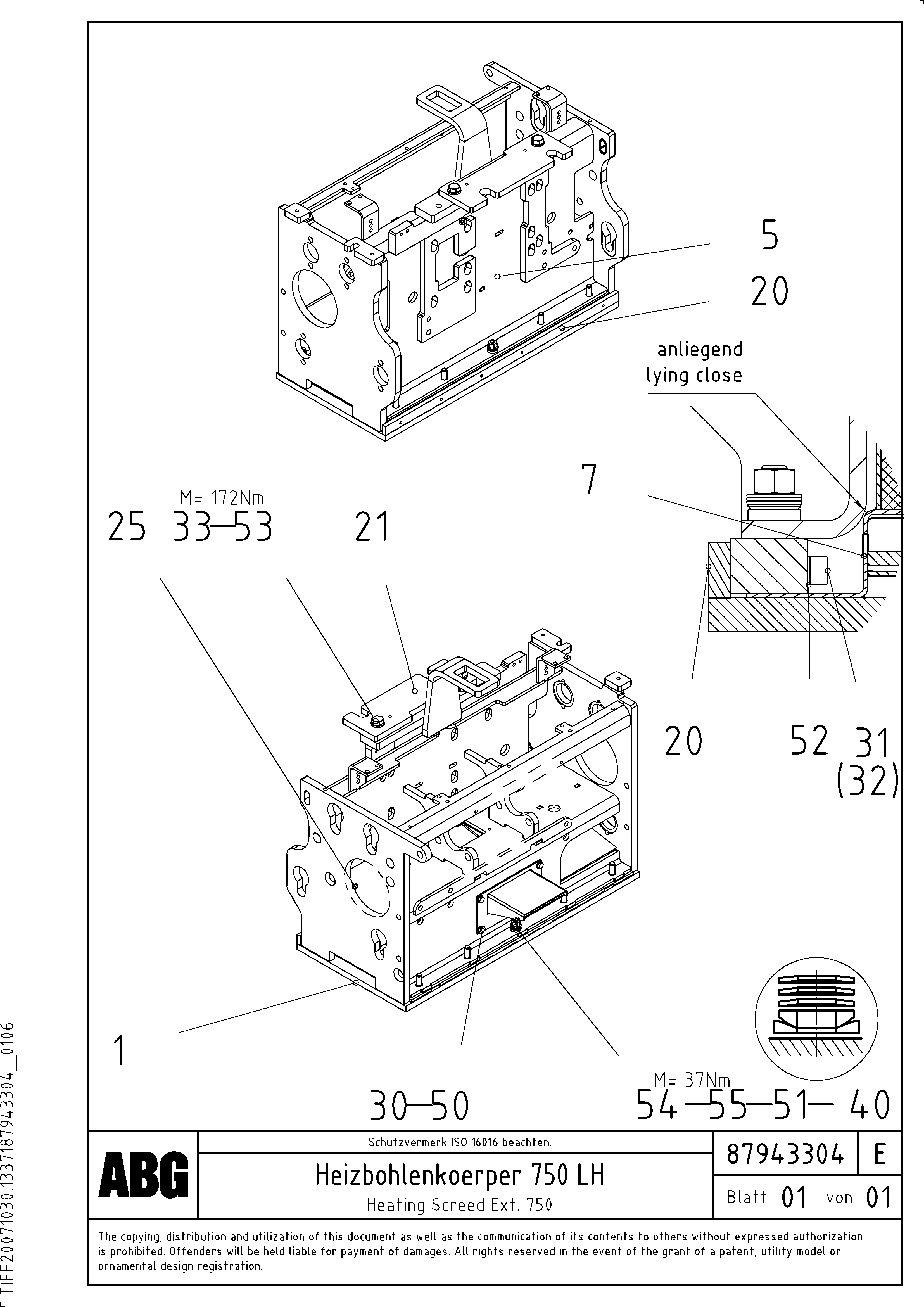 Схема запчастей Volvo VDT-V 88 GTC - 80789 Heating screed for extension VDT-V 88 GTC ATT. SCREEDS 3,0 - 9,0M ABG7820/ABG780B