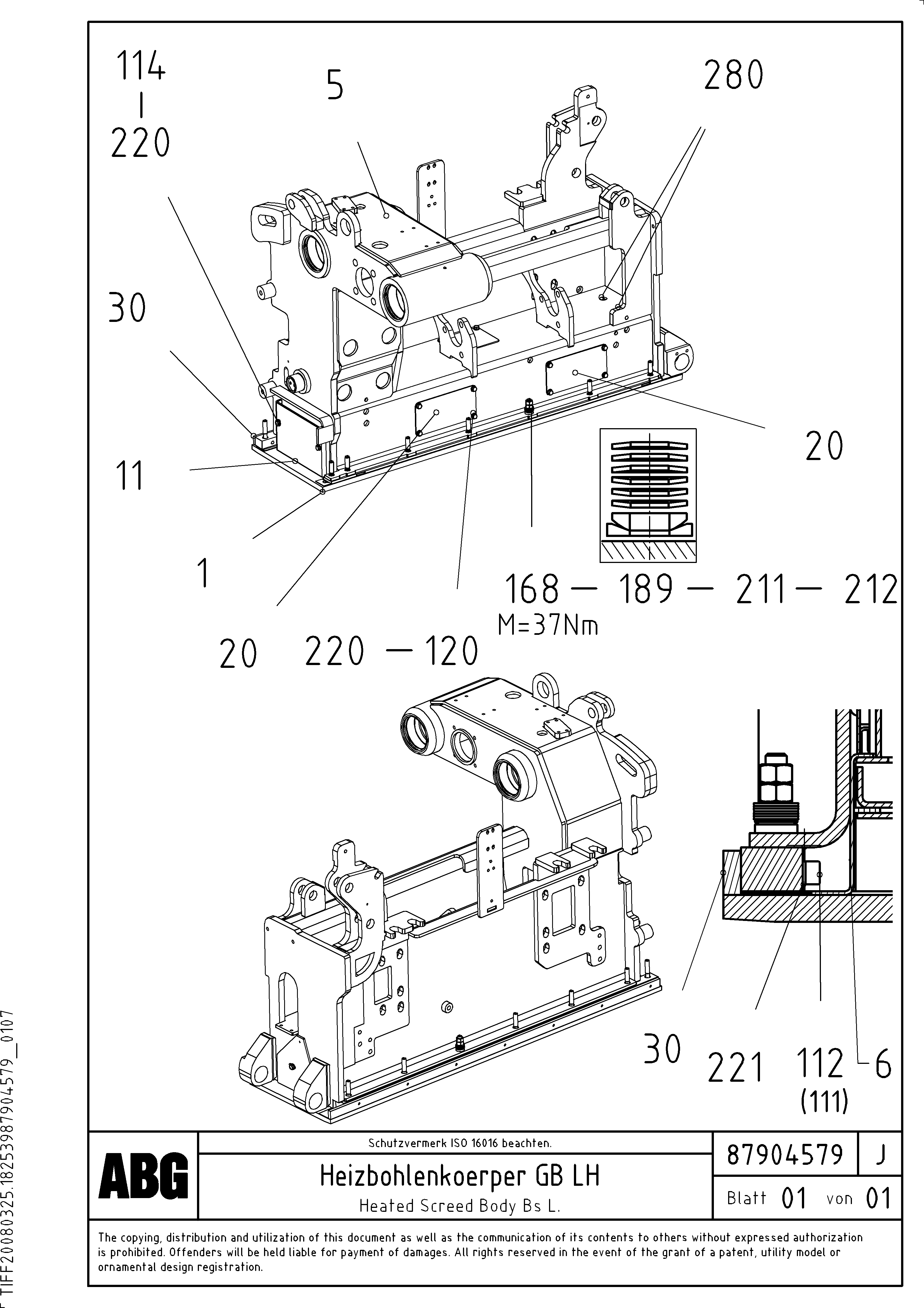 Схема запчастей Volvo VB-T 78 GTC - 63148 Heated body for basic screed VB-T 78 GTC ATT. SCREEDS 2,5 - 8,0M ABG5820