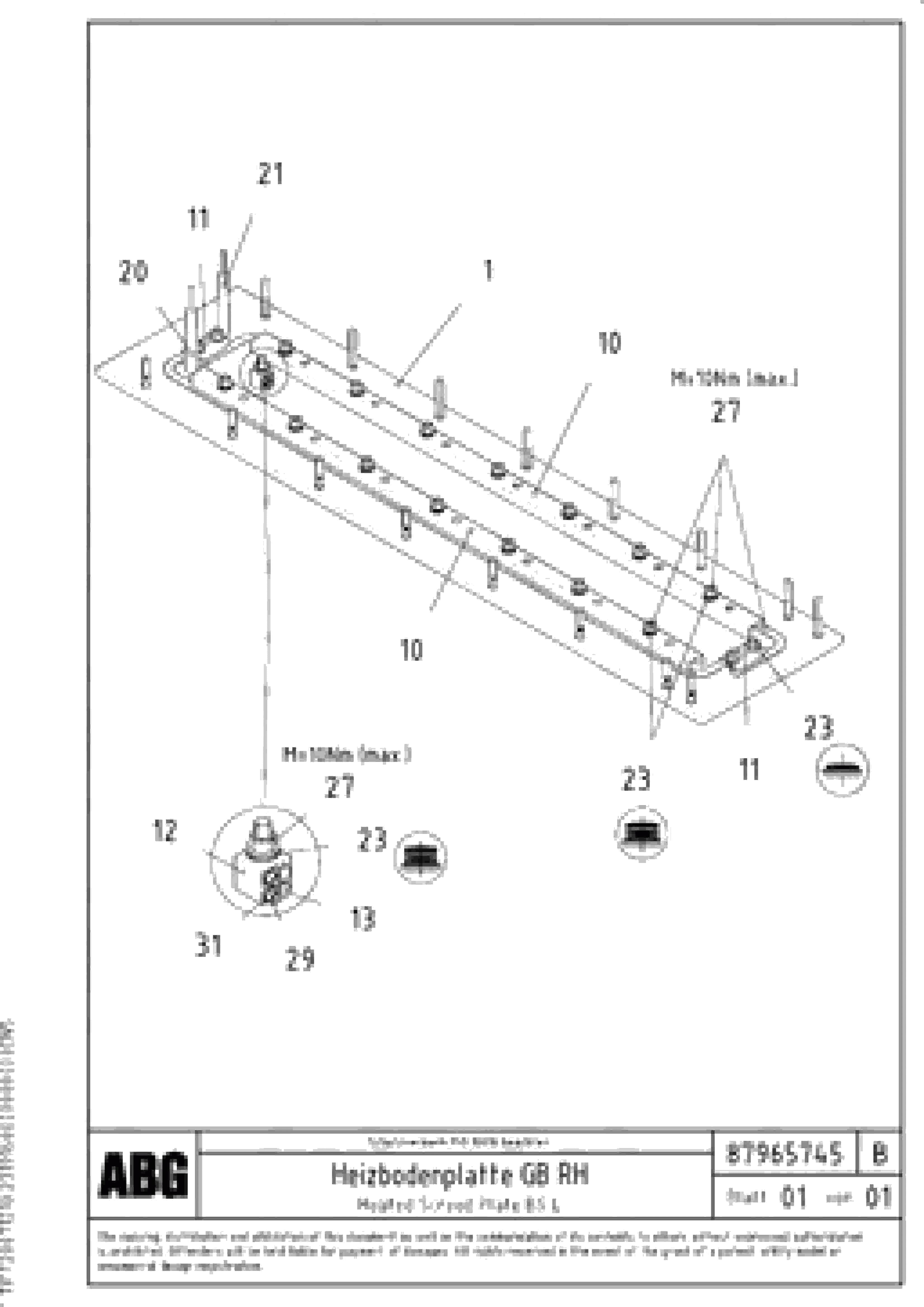 Схема запчастей Volvo VDT-V 89 ETC - 64604 Heated screed plate for basic screed VDT-V 89 ETC ATT. SCREEDS 3,0 - 9,0M ABG8820, ABG8820B