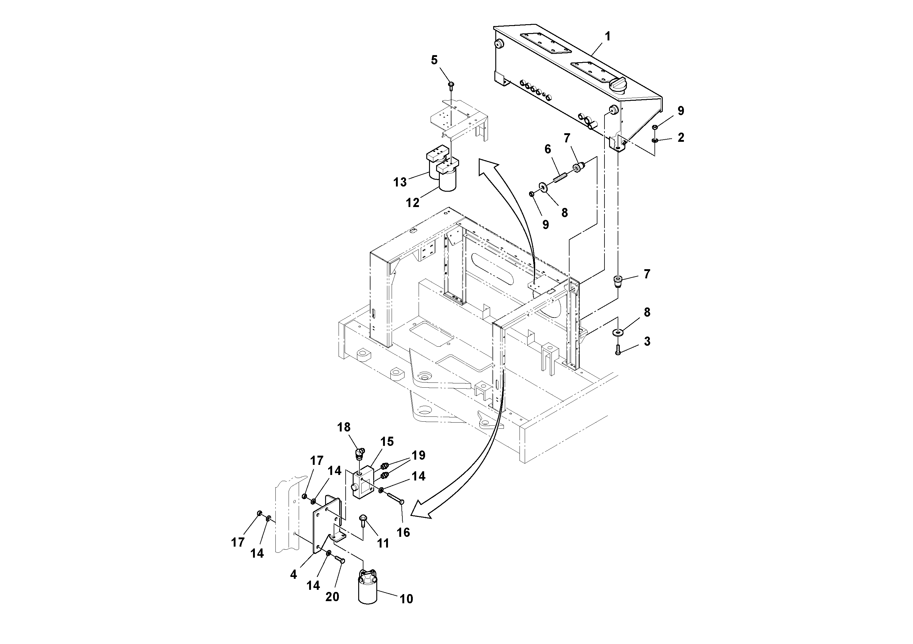 Схема запчастей Volvo DD90/DD90HF S/N 197375 - - 106289 Hydraulic Tank Installation 