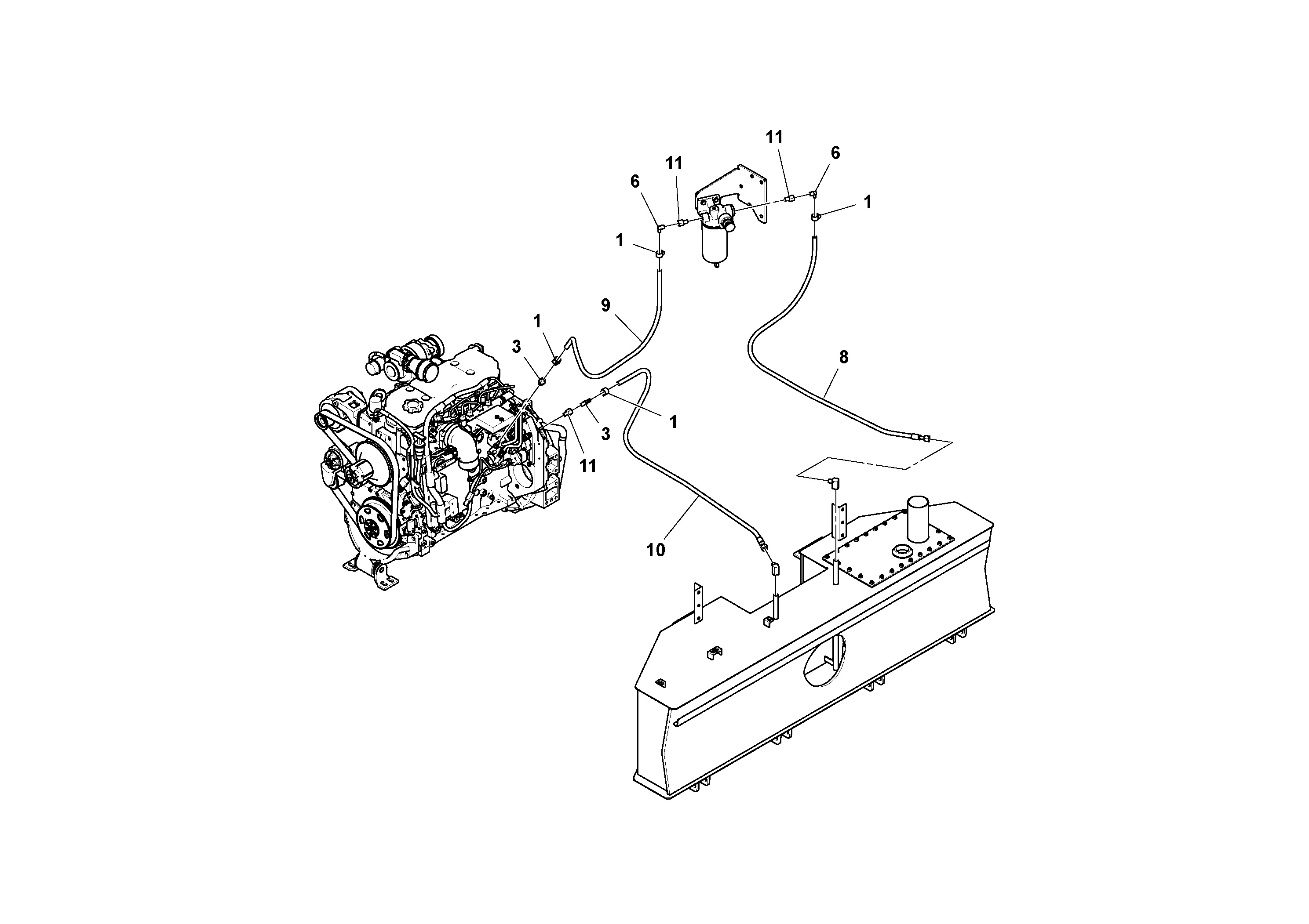 Схема запчастей Volvo DD90/DD90HF S/N 197375 - - 95164 Fuel Line Installation 