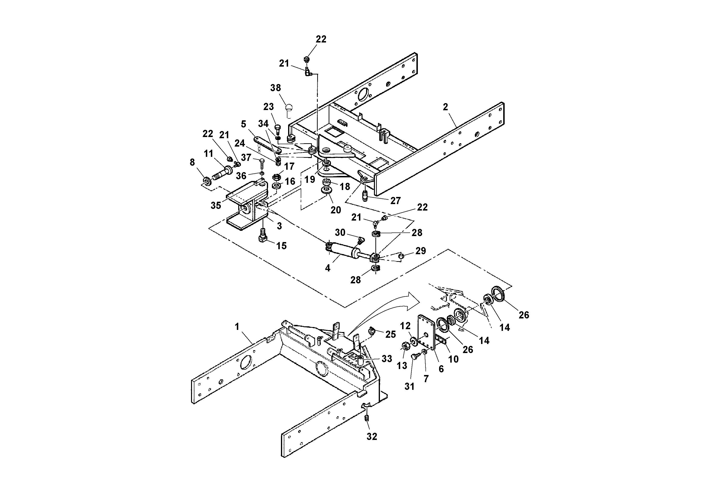 Схема запчастей Volvo DD90/DD90HF S/N 197375 - - 96898 Frame and Swivel Installation 