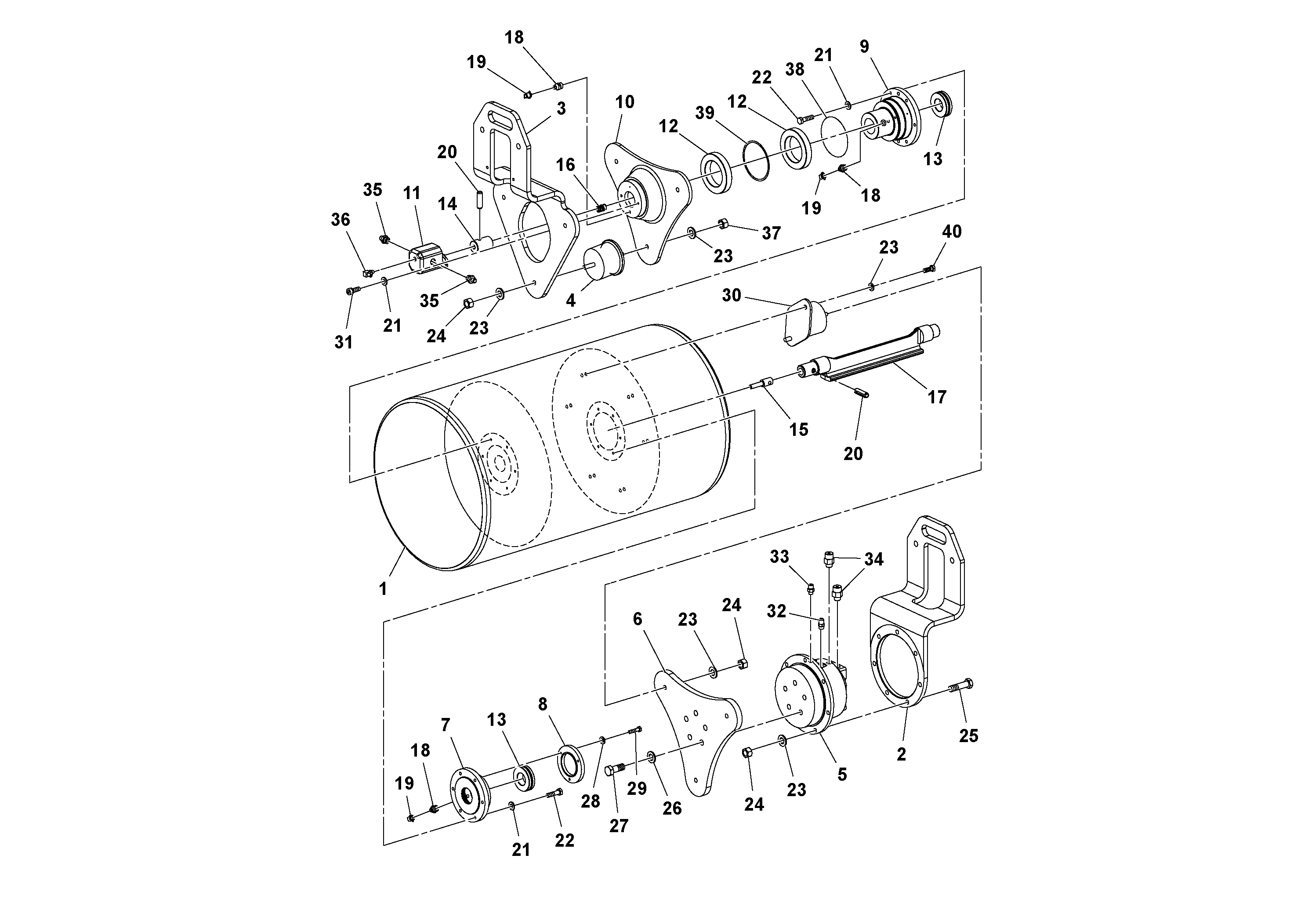 Схема запчастей Volvo DD14S/DD16 S/N 197600 - - 100063 Front Drum Assembly 